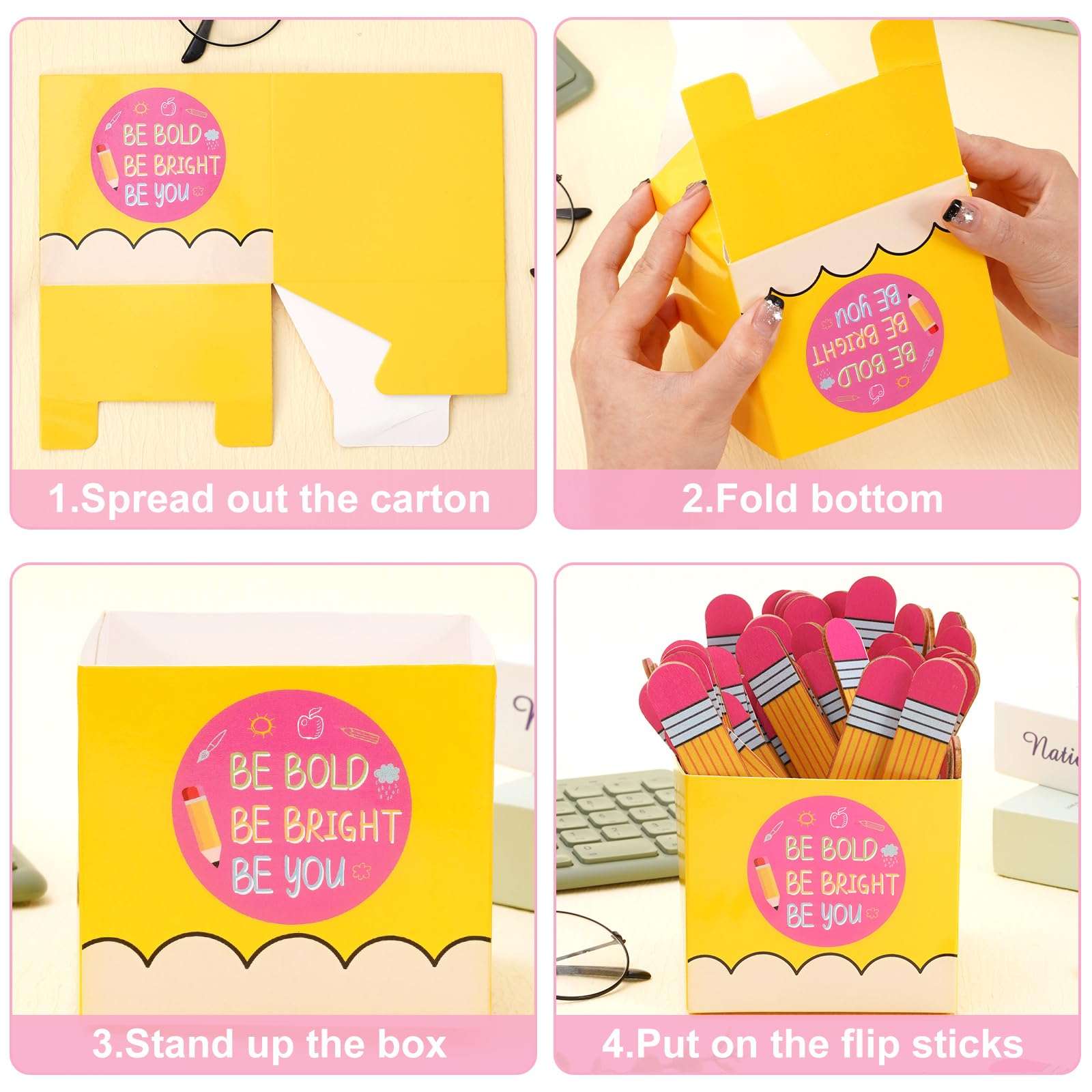 Whaline 101Pcs Back to School Pencil Flip Name Sticks with Carton Talking Flip Name Sticks Teacher Student Grouping Tally for Educational and Learning Classroom Supplies 3