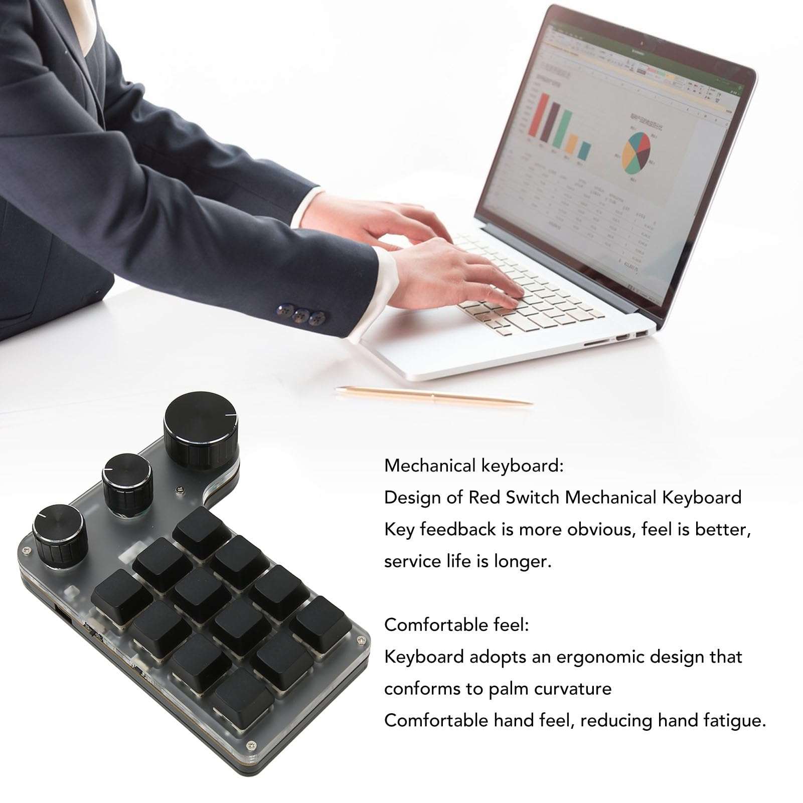 XUMIUZIY Mini Macro Mechanical Gaming Keyboard, 12 Keys 3 Knobs One Handed USB PC Keypad, Programmable Shortcut Custom Function, (Wireless BT(Inbuilt Battery Included)) 5