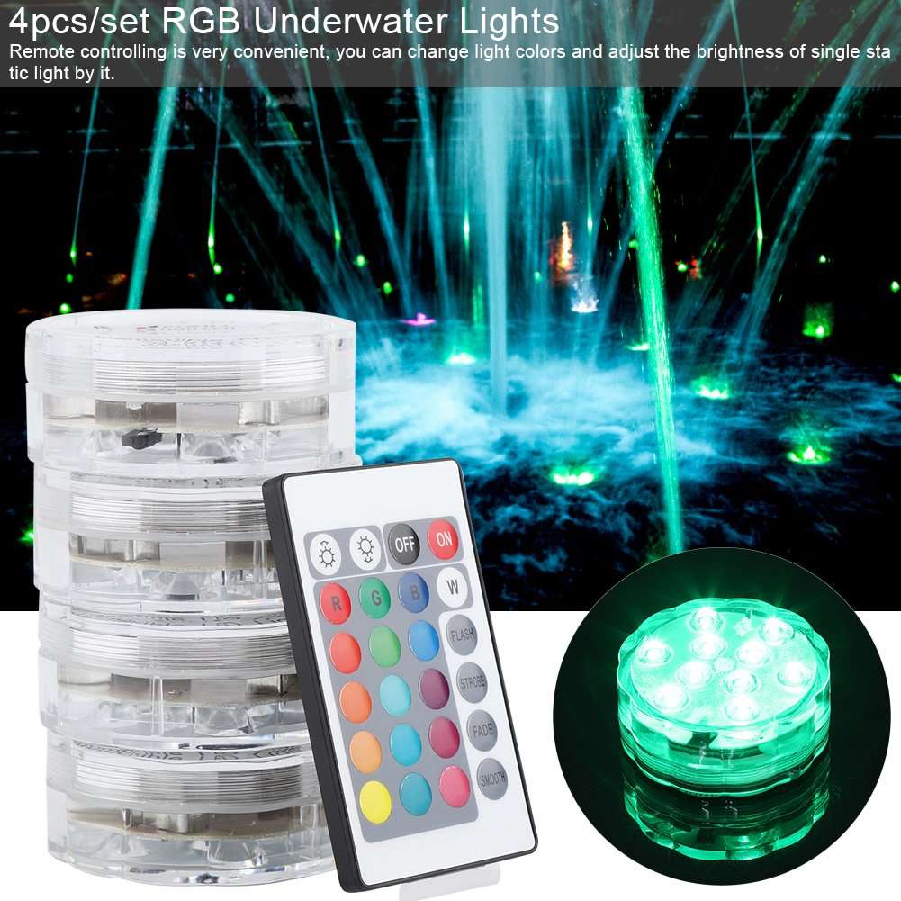 SOONHUA 4pcs/Set Submersible LED Lights, LED RGB Lights Waterproof Remote Control Underwater Lamp for Lighting Up Vase,Fish Tank,Wedding,Halloween,Christmas 4