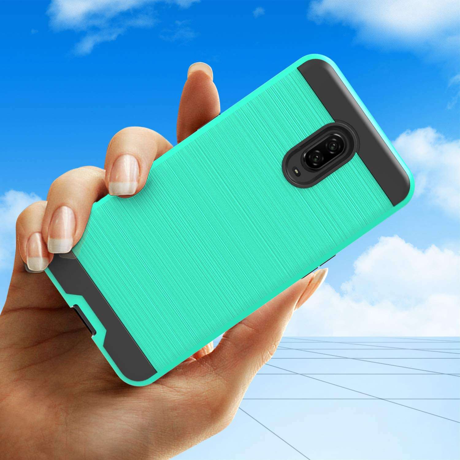 Wtiaw:OnePlus 6T Case,OnePlus 6T McLaren Case,1+6t Case(2018),OnePlus 7 Case,OnePlus 7 Phone Cases,OnePlus 6T Phone Cases,Brushed Metal Texture Dual Layer Defender Case for One Plus 6T-CL Mint 6