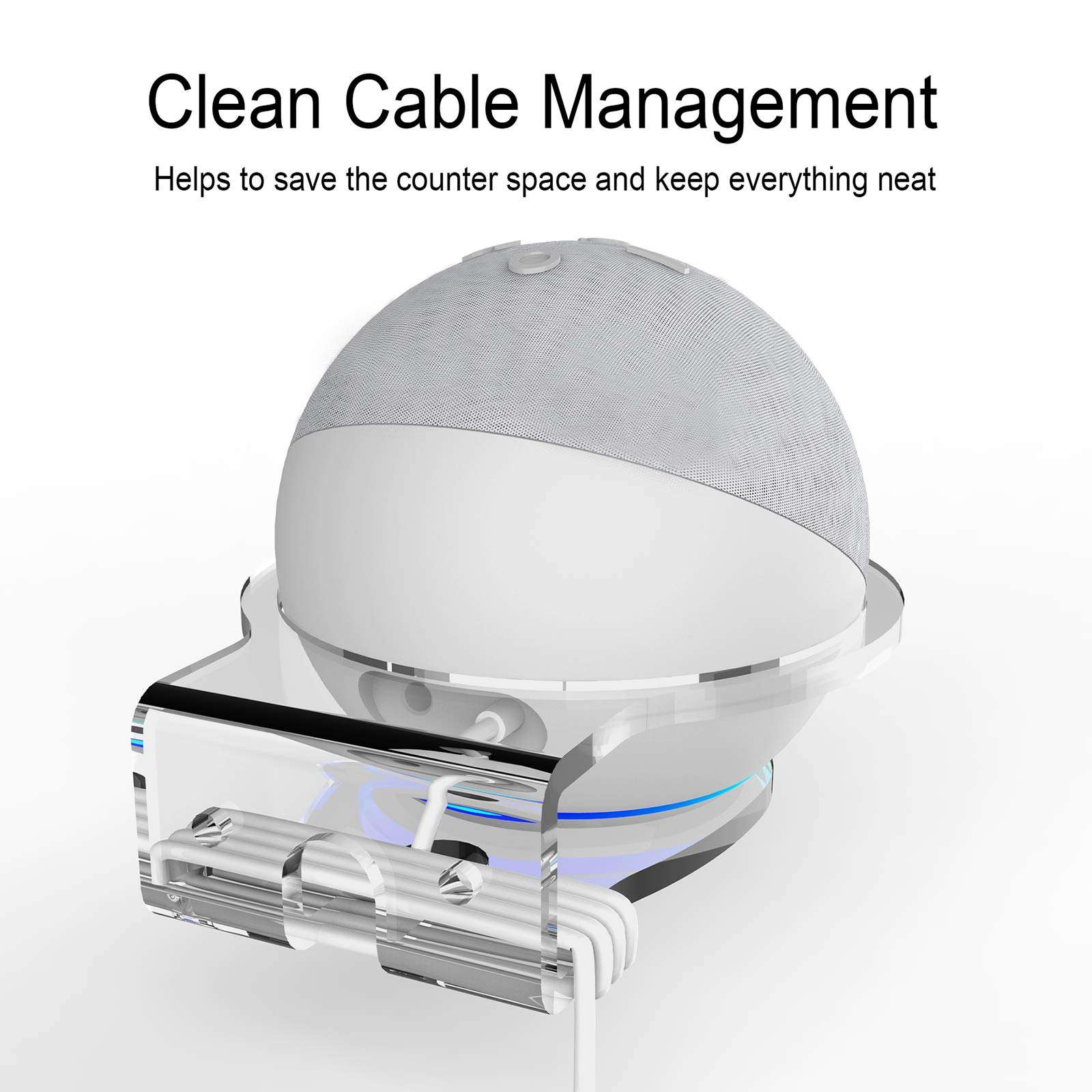 VOMA Speaker Wall Mount Shelf Compatible with Echo Dot 4th Gen, Wall Stand Accessories, Quick and Easy Installation, Space Saving, No Drilling Holes, Fully Acrylic Construction 4