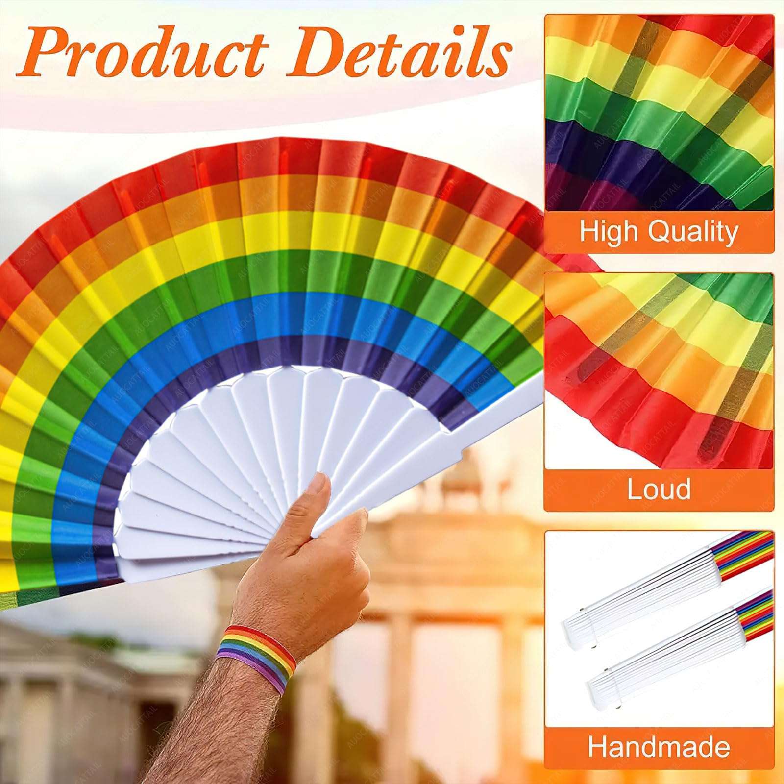 AUOCATTAIL 2PCS Rainbow Hand Fan Rave Fan Handheld Pride Fan Festival Fan Clack LGBT Month Fans Folding Fans for Women Men 4