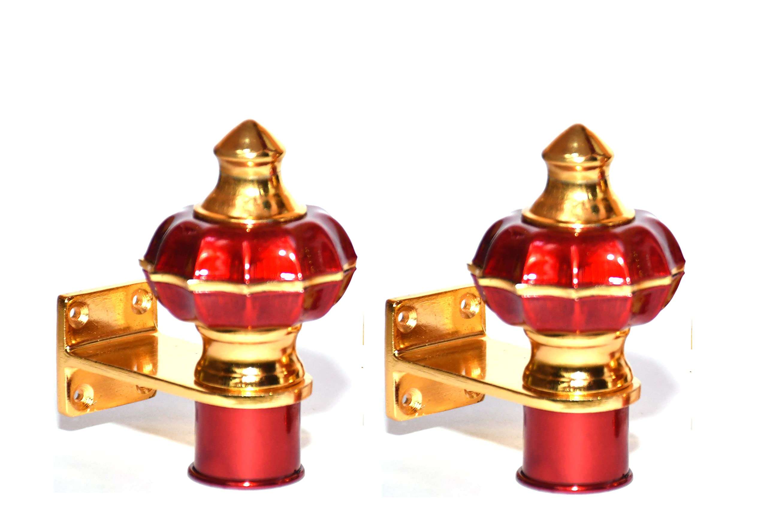 GHAR DWAR Ghardwar (Pack of 2 Pair) Zinc Alloy Antique Mandir 12 Pehel Cherry Gold Finish Curtain Bracket Window Curtains Holder Support for Window & Door Fitting 3