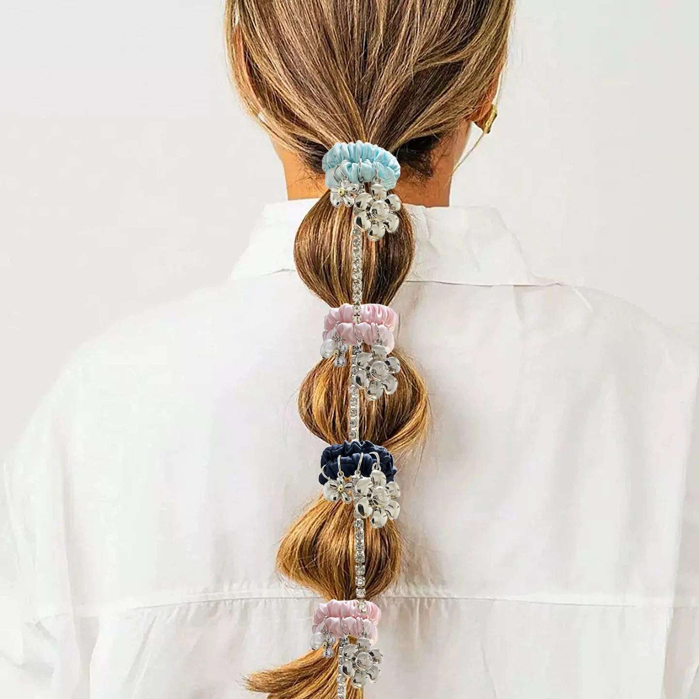 Flower Hair Claw Clip and 100% Mulberry Mini Silk Skinny Scrunchies Set Acetate Hair Clips Ideal For Women and Girls (Pink) 4