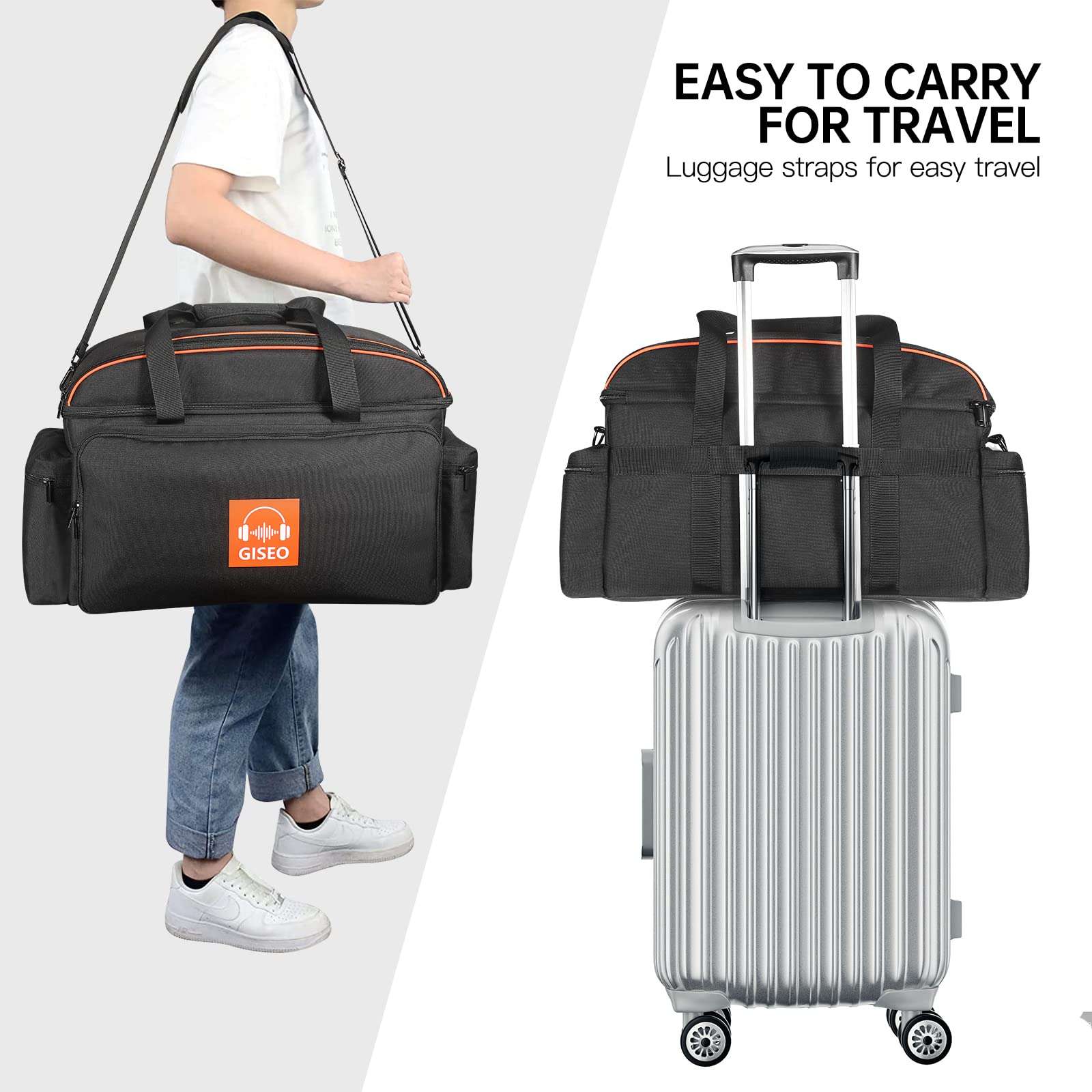 GISEO DJ Gig Bag, Large DJ Cable File Bag DJ Gear Storage Organizer with Detachable Padded Bottom and Dividers,Travel Gig Bag for Cords Sound Equipment DJ Gear Musician Accessories (Orange) 5