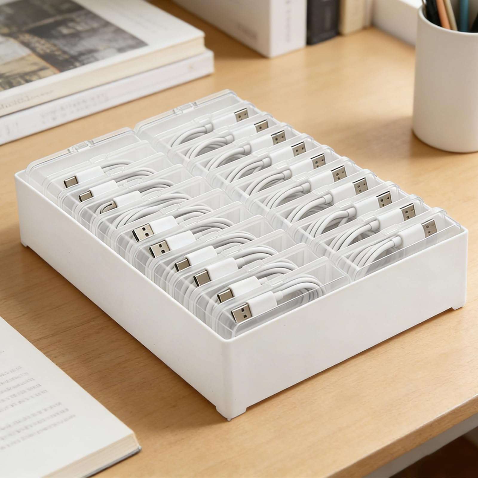 YEXEXINM Extra Large Cable Organizer Box with 22 Clear Switch Case Power Cord Organizer Desktop Cable Management Box Cord Storage Box for Desk Accessories Stationery Supplies Office Home 1