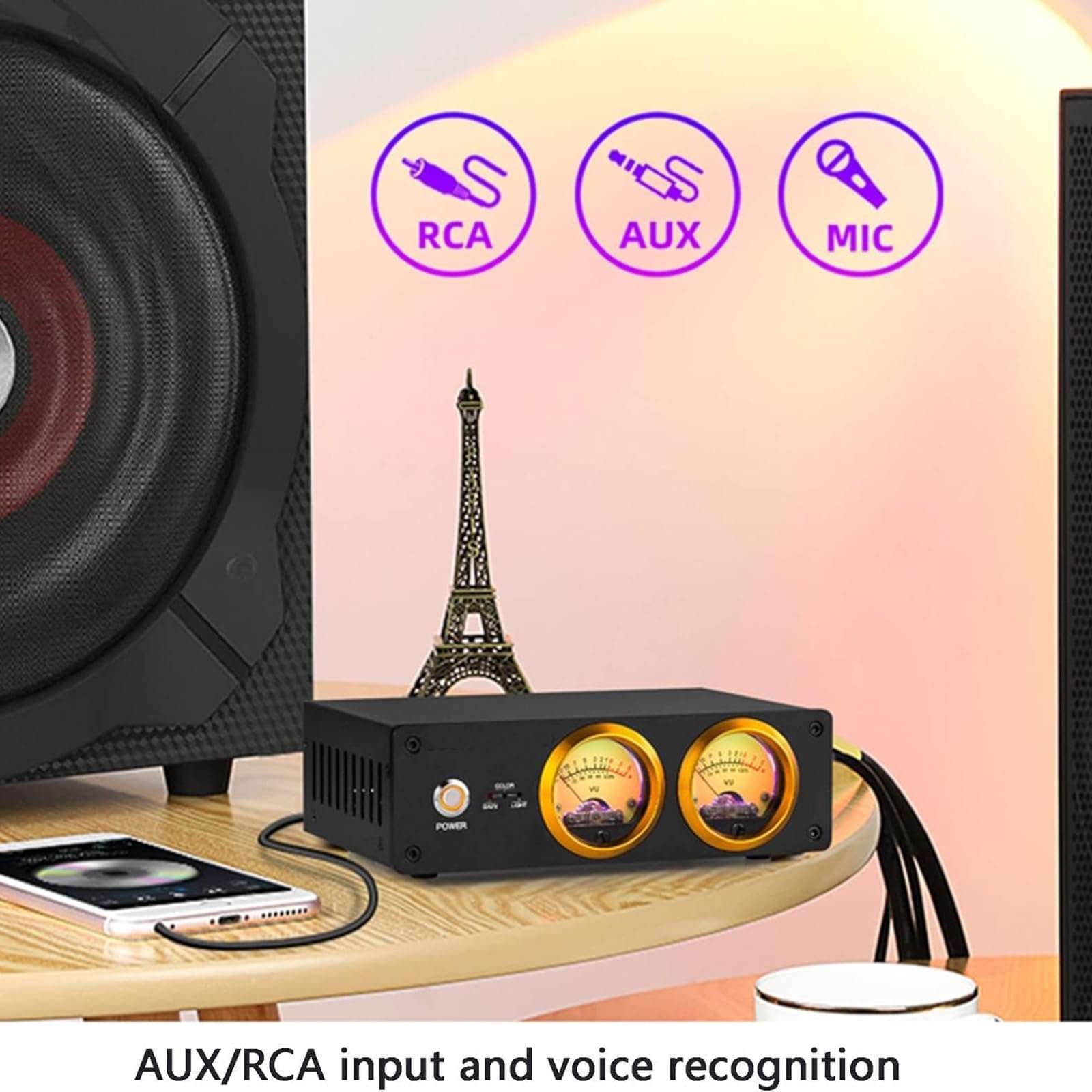 IEVEDIVB Dual Analogue VU Meter, Audio Switch Box with DB Panel Display, RGB Sound Level Display, Multiple Colours/Brightness/Amplification Can Be Adjusted Freely, for Home Cinema 3
