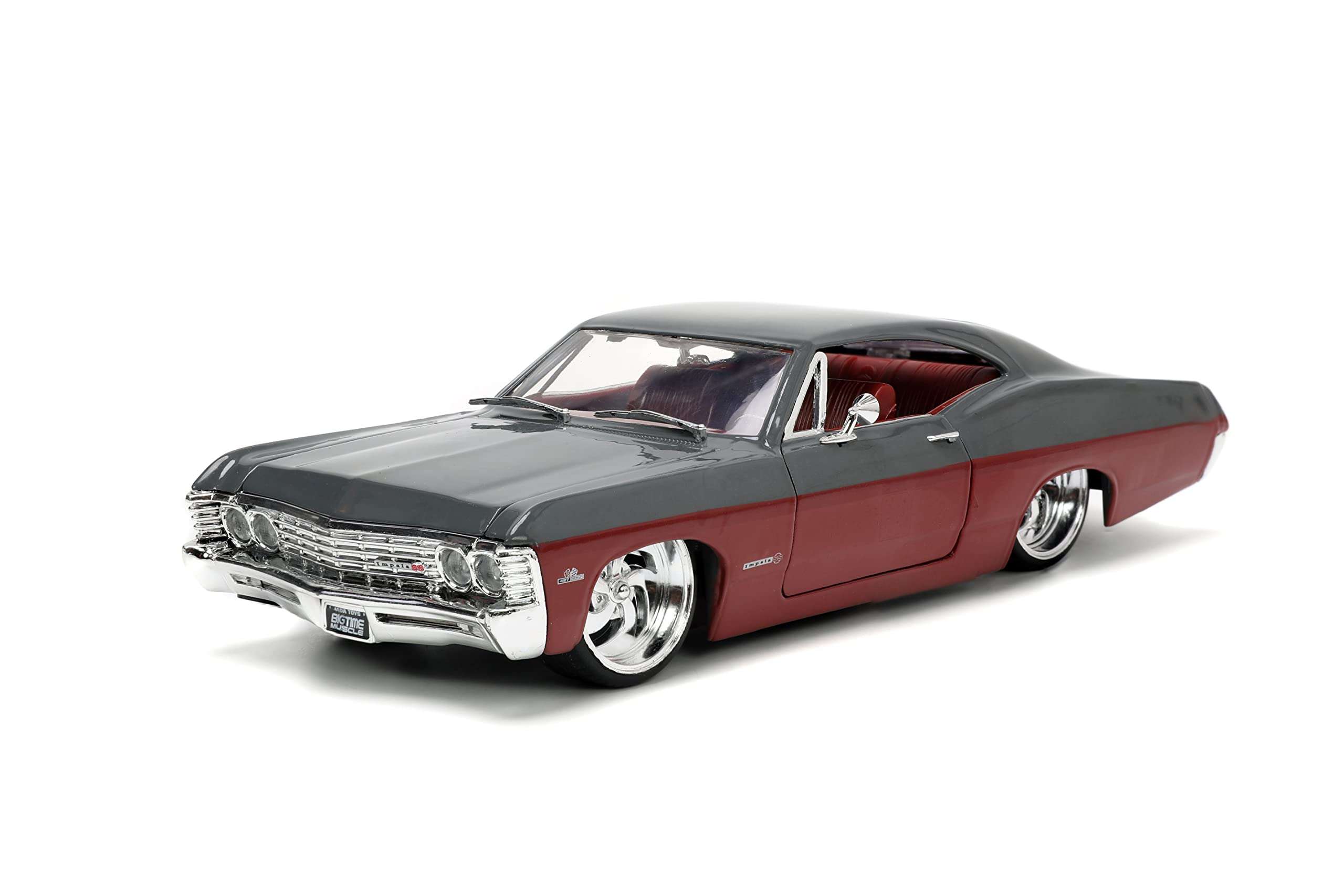 Jada Toys Big Time Muscle 1:24 1967 Chevy Impala SS Gray/Burgundy Die-cast Car, Toys for Kids and Adults 1