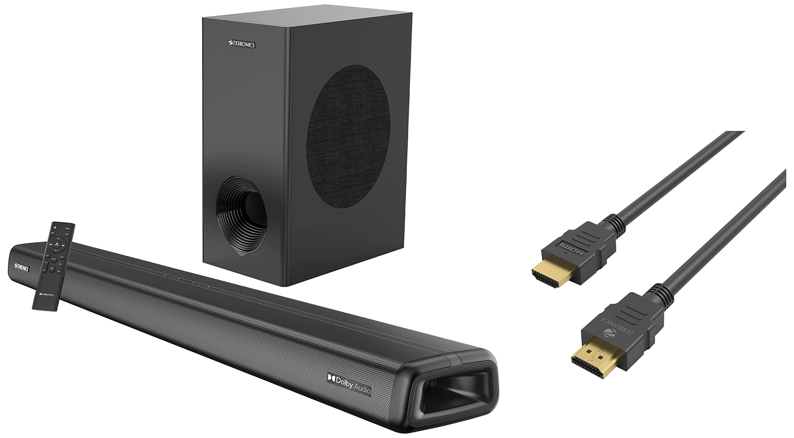 ZEBRONICS Zeb Jukebar 9200 DWS Dolby Digital Plus Soundbar Supporting Bluetooth, & Zeb-HAA3020 HDMI Cable Supports 3D, ARC & CEC Extension, Compatible with HDMI-Enabled TV, Blu-ray, Playstation 1