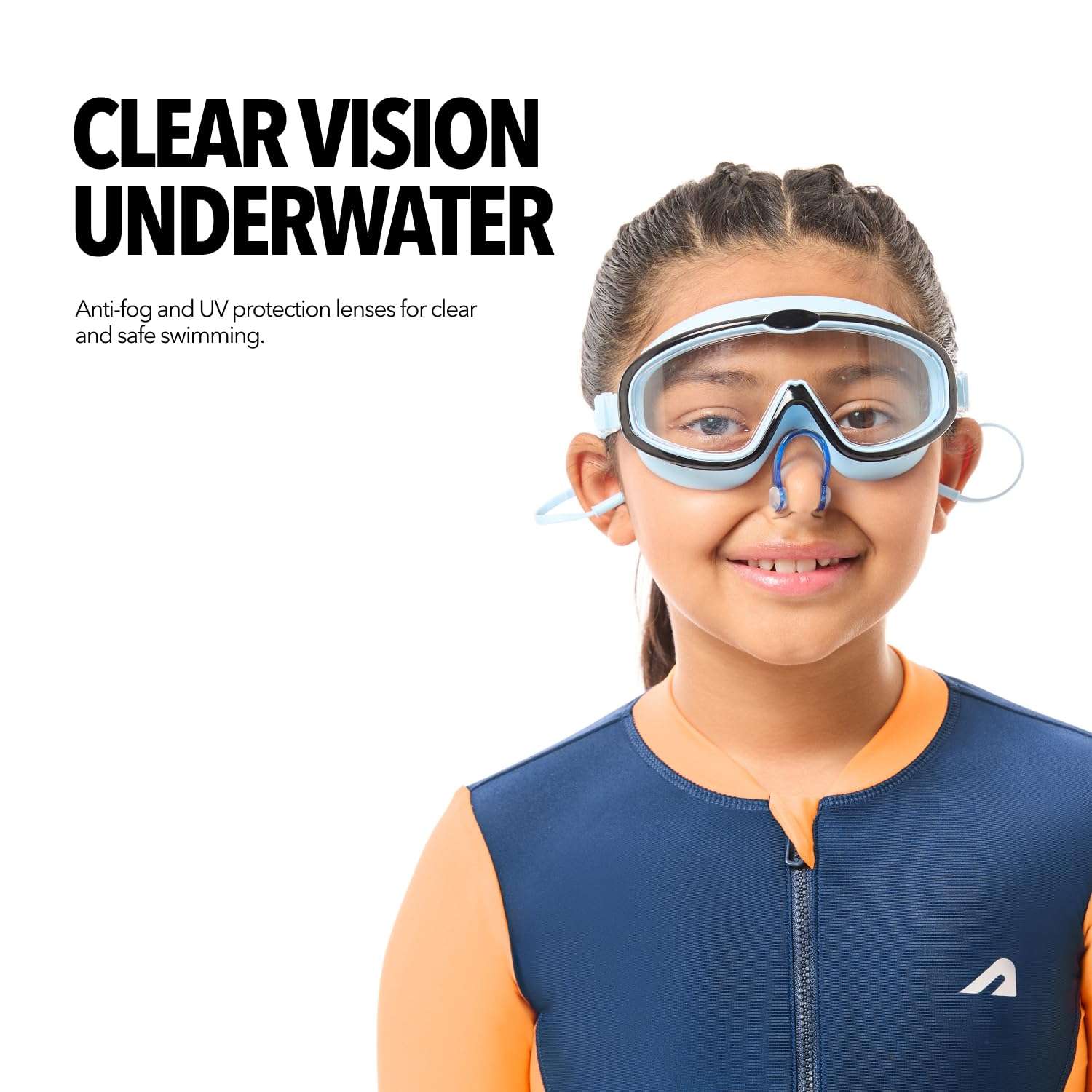 Boldfit Swimming Goggles for Kids, Boys With Adjustable Strap, UV Protection, Antifog Goggles for Swimming Girls Air Tight with Free Ear & Nose Plug - Blue Black 4