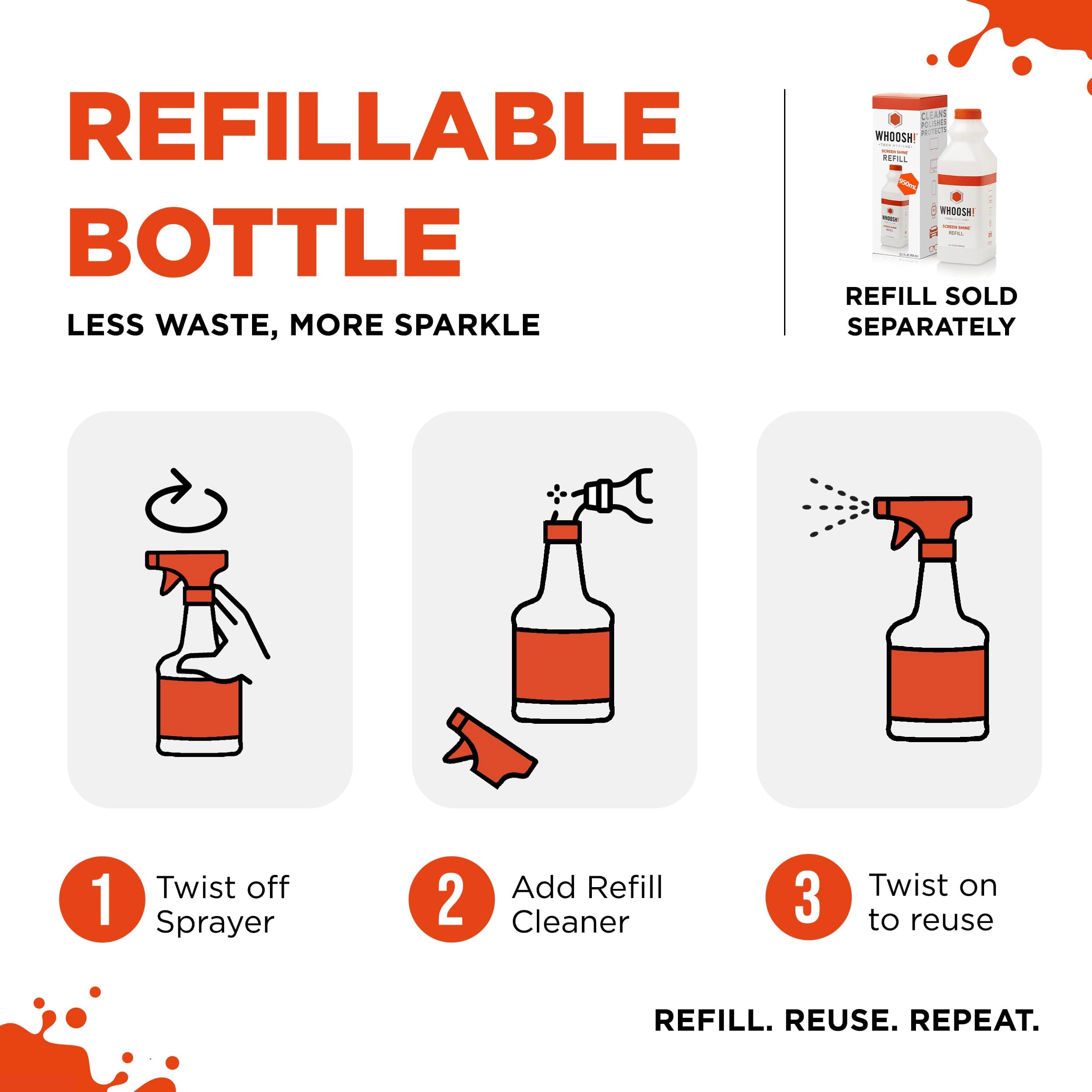 WHOOSH! Pro 16.9 fl oz Refillable TV Screen Cleaner & Microfiber Cloth - Streak-Free Cleaner for Flat Screens, OLED, LCD, Smart TV, Monitors - Non-Toxic, Odorless - Electronics Cleaning Kit 4