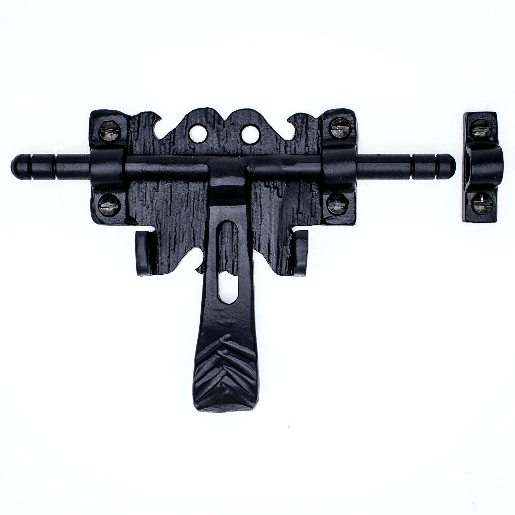 1 Pack 6.75 Inch Bolt Latch for Gates - Black - Decorative Metal Gate Latches - Rustic Metal Bolt Latches for Gates Doors Sheds Garage and Fences - Heavy Duty Door Bolt Latch - The Hacienda Series 1