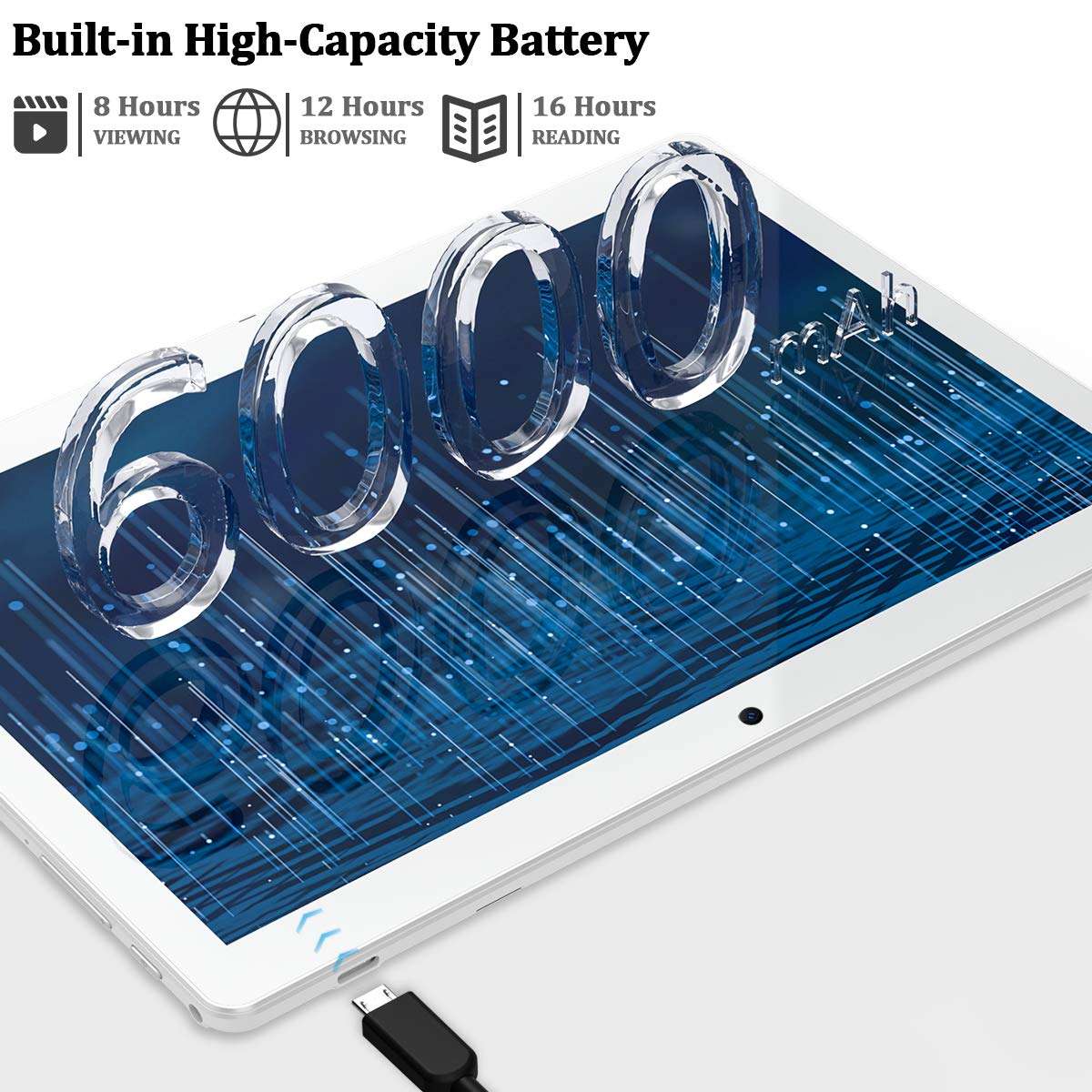 Tablet 10 inch, 32GB Android Phone Tableta with Dual Sim Card Slot, 5MP Camera, Quad-Core, WiFi, Bluetooth, GPS, Support 3G Cellular Tablet, 128GB Expand, IPS Full HD Display (Silver) 5