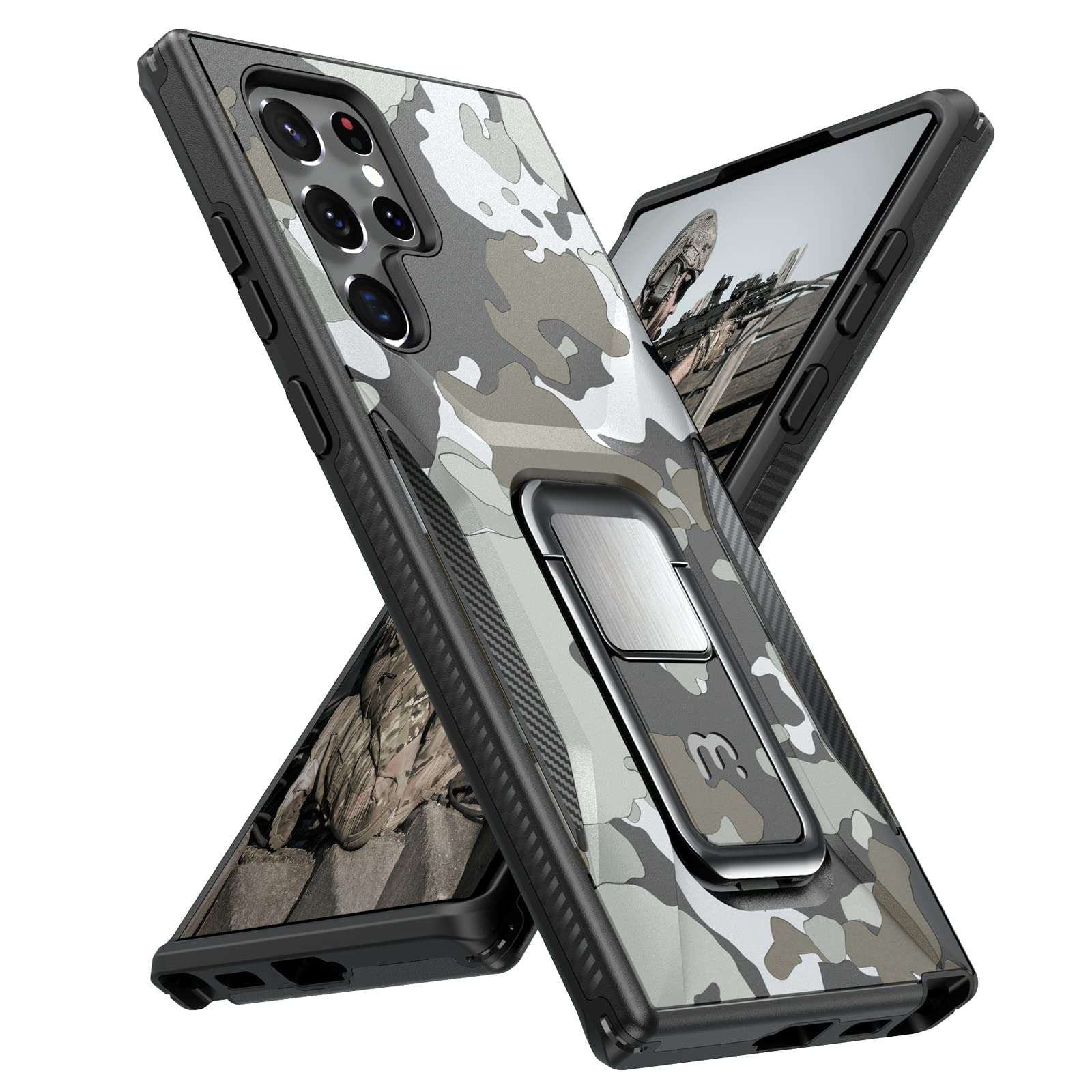 MYBAT Pro Shockproof Stealth Series with Stand Phone Case for Samsung Galaxy S22 Ultra 6.8 inch, Support Magnetic Car Mount, Heavy Duty Military Grade Drop Protective Case with Kickstand - Black Camo 1