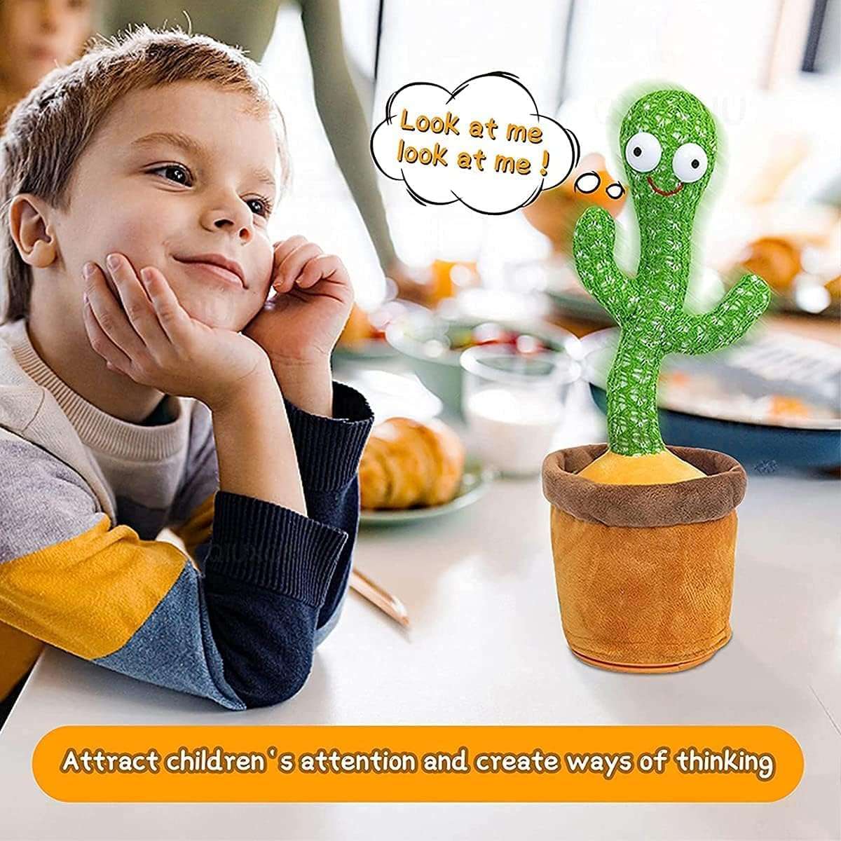 ROBOMALLS Dancing Cactus Plush Toy USB Charging,Sing 120pcs Songs,Recording,Repeats What You say and emit Colored Lights,Gifts of Fun Toys for Boys and Girls 3