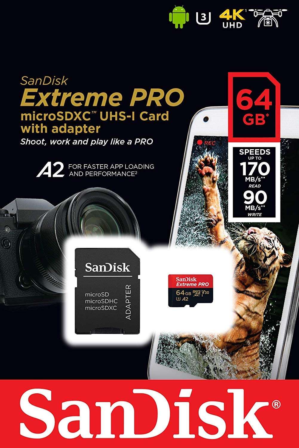 SanDisk 64GB Micro SDXC Memory Card Extreme Pro (2 Pack) Works with GoPro Hero 9 Black Action Camera U3 V30 4K Class 10 (SDSQXCY-064G-GN6MA) Bundle with 1 Everything But Stromboli TF & SD Card Reader 2