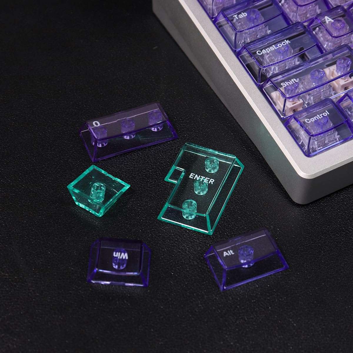 SUEHIODHY Crystal Clear Keycaps Set, 156 Keys Cherry Profile Purple Transparent Keycap, Shine Through Keyboard caps for 60% 65% 75% 100% Backlit Gateron Mx Switches Mechanical Gaming Keyboard 6