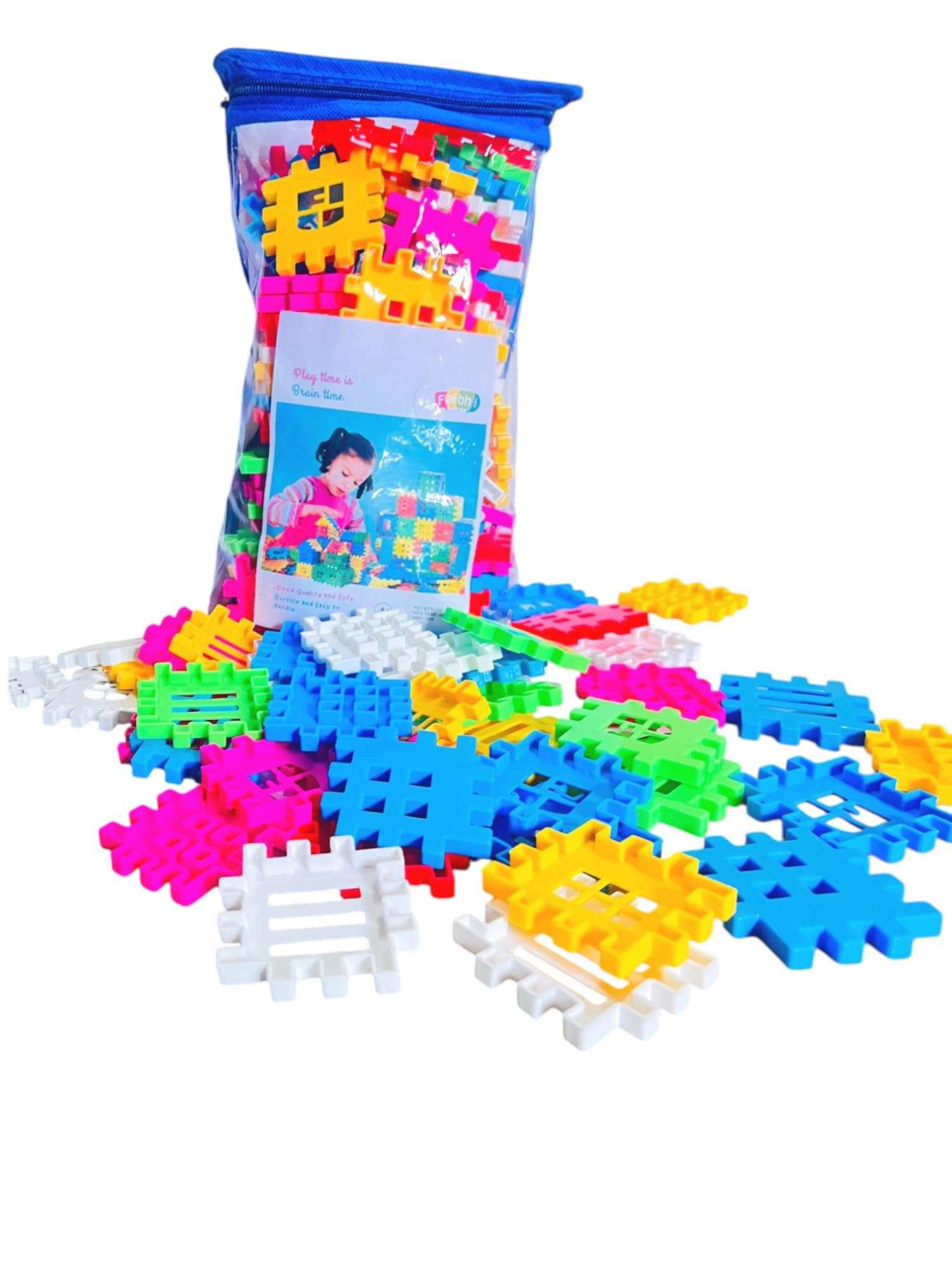 Faibhi House Building Block Set with Storage Pouch |Constructive, Creative & Educational Activity Kit | Puzzle Assembly Shape Toy Set for Kids (House Block with Zipper Pouch_75 pcs) 5