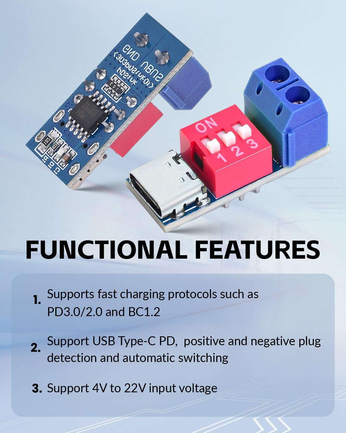 Seloky PD Fast Charging Test Board 5-20V Adjustable PD Trigger Board Module USB Type-C 100W Voltage Connetor Power Supply Accessories (12PCS) 4