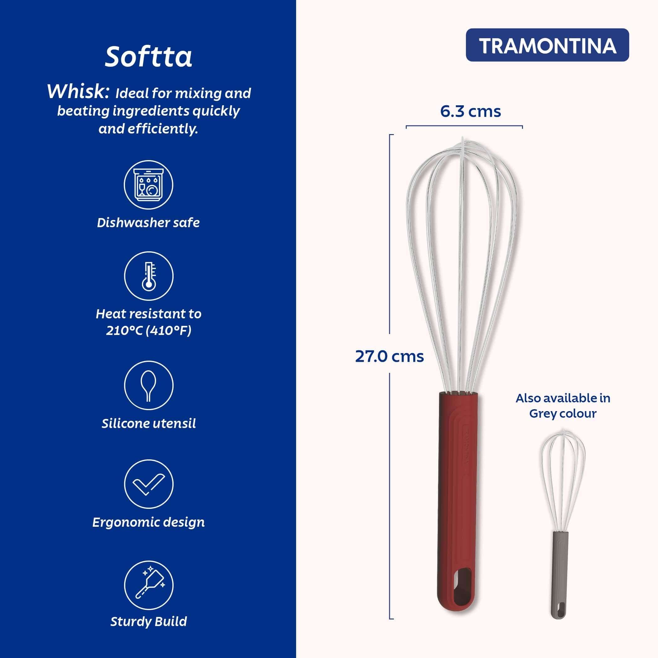 Tramontina Softta Whisk – Heat-Resistant to 210°C – Stainless Steel Wire Whisk with Non-Slip Red Rubber Grip – Perfect for Sauces, Custards, Eggs, and Blending Hot Ingredients 4