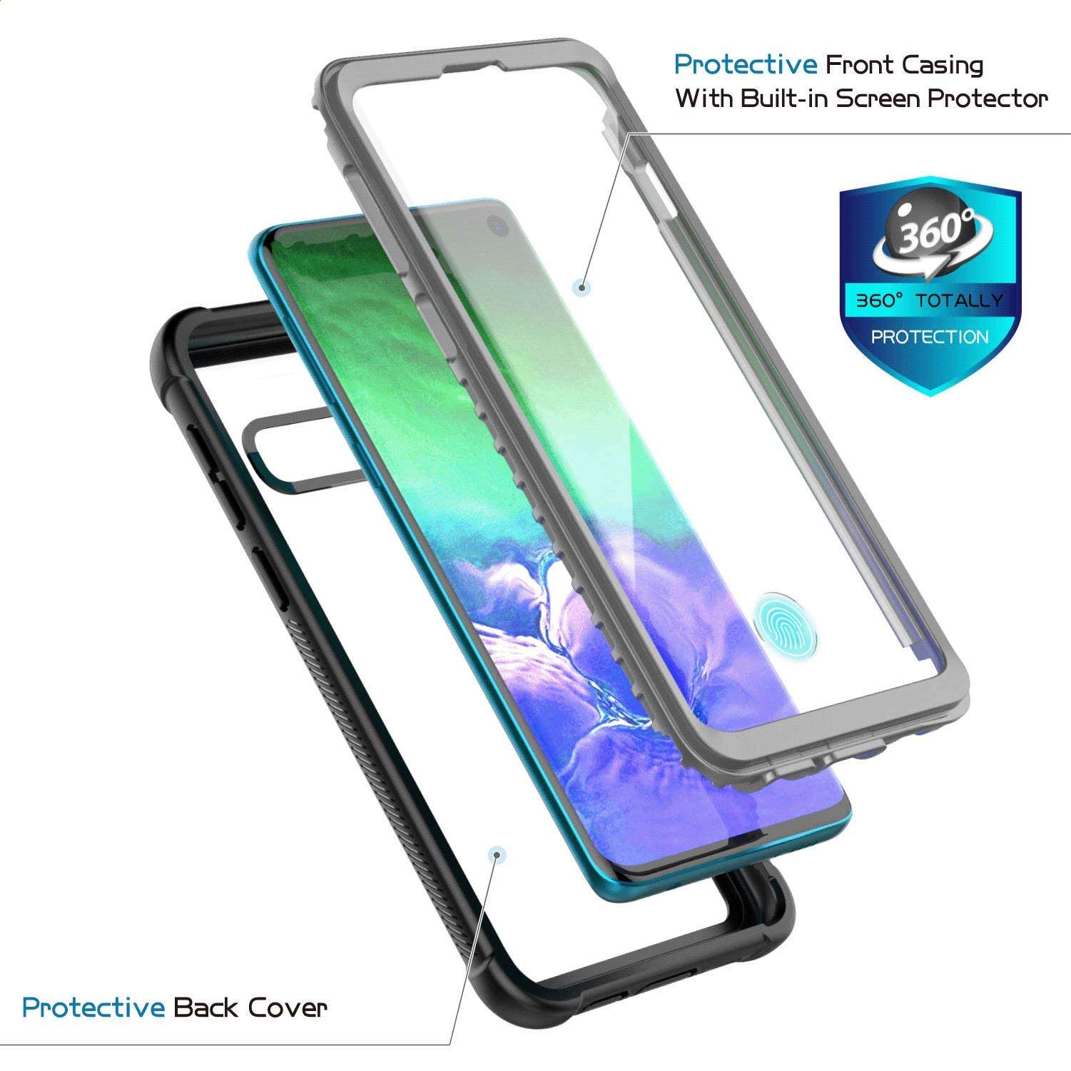 Snowfox Samsung Galaxy S10 Case, Heavy Duty Protection with Built-in Screen Protector Shockproof Case for Samsung Galaxy S10 6.1 inch 3