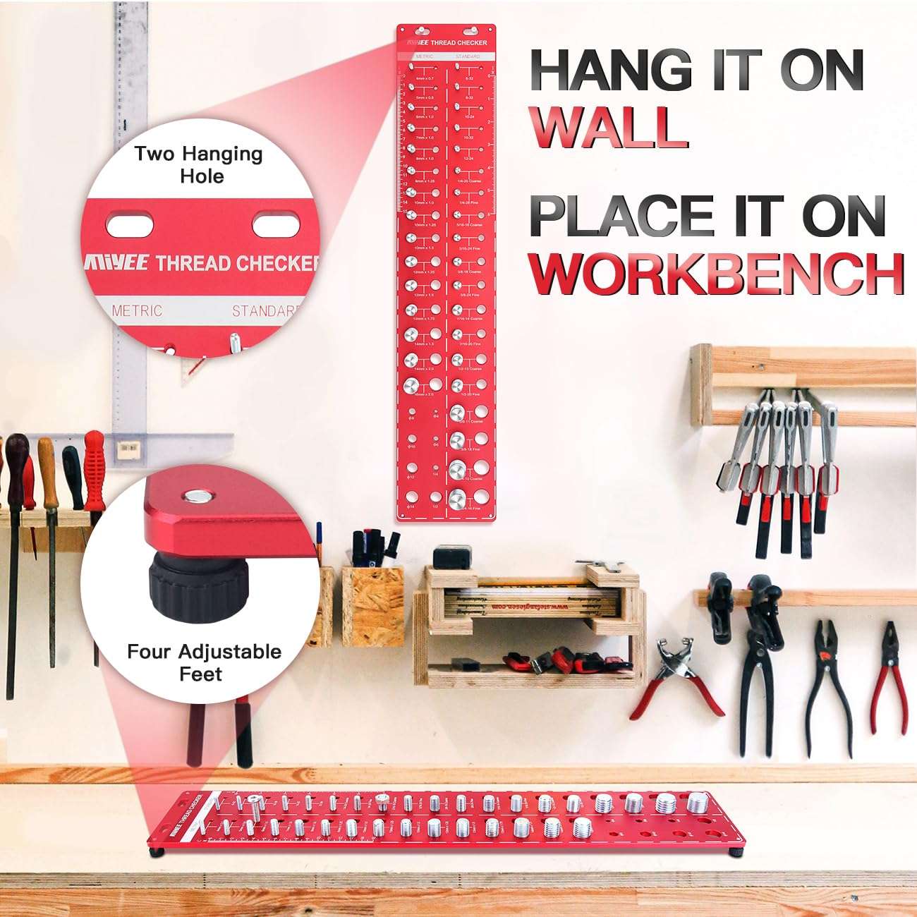 MiYee Thread Checker 42 Nut and Bolt Thread Checker and Nut Identifier Gauge 19 Standard and 15 Metric Bolt Size and 8 Drill Bit Gauge Thread with Inch and Centimeter Ruler 6