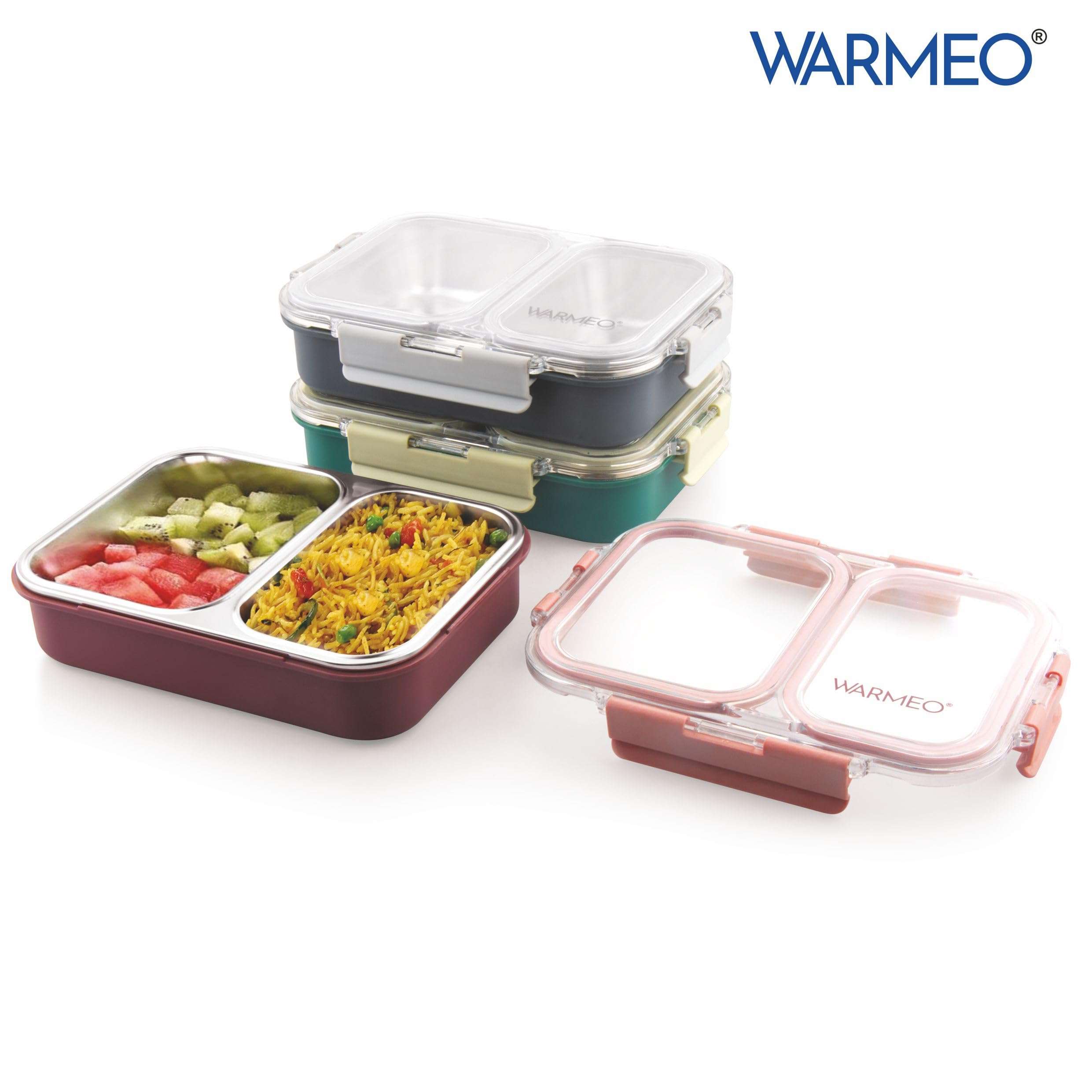 WARMEO BENTO Microwave-Safe Stainless Steel Lunchbox with 2 compartments,bpa Free,Perfect for Office, School, Travelling,750ml-Green 6