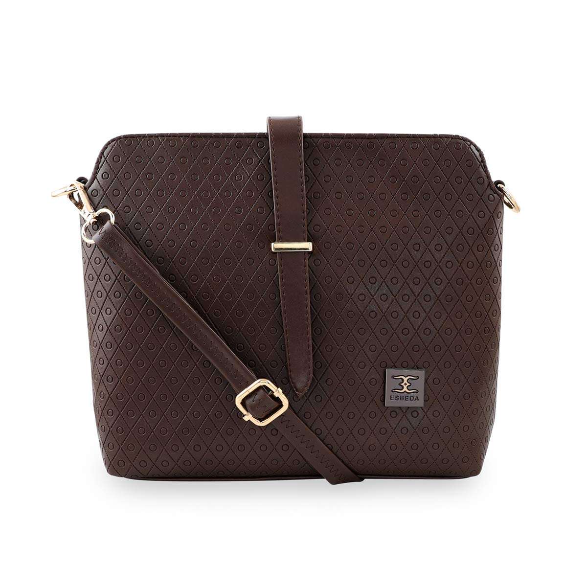 ESBEDA Dark Brown Colour Twill Emboss Sling Bag For Women 1