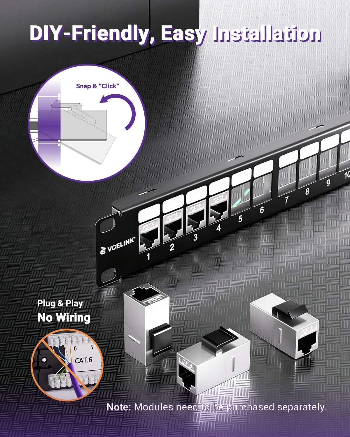 VCELINK 24 Port Shielded Keystone Patch Panel, 1U 19-Inch Rackmount Blank Panel, 1.5mm SPCC All Metal Network Distribution Frame with Grounding Wire for Cat6/Cat6A/HDMI/Fiber/Coax Keystone Jacks 4