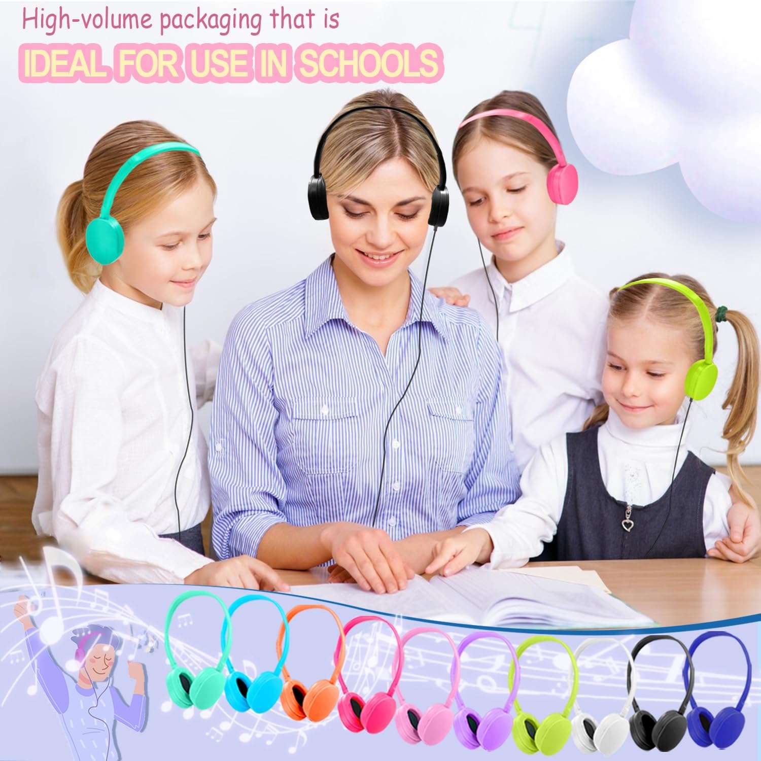 Ladont 100 Pack Classroom Headphones Bulk for Students Schools, Wholesale Wired Headphones for Library Airplane, Multi Color 3.5mm On Ear Class Set Headphones for Chromebook Laptop PC Computer… 3