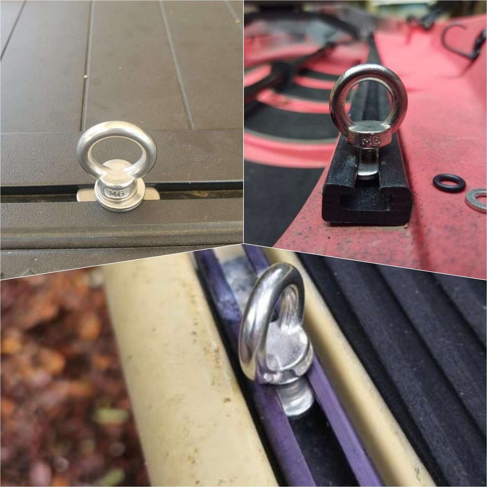 Thorn Track Mount Tie Down Eyelets, M6 Metal Eye Bolts, 316 Stainless Steel, Hold Bungee Cord or Ropes Up to 0.6 Inch, Pack of 6 6