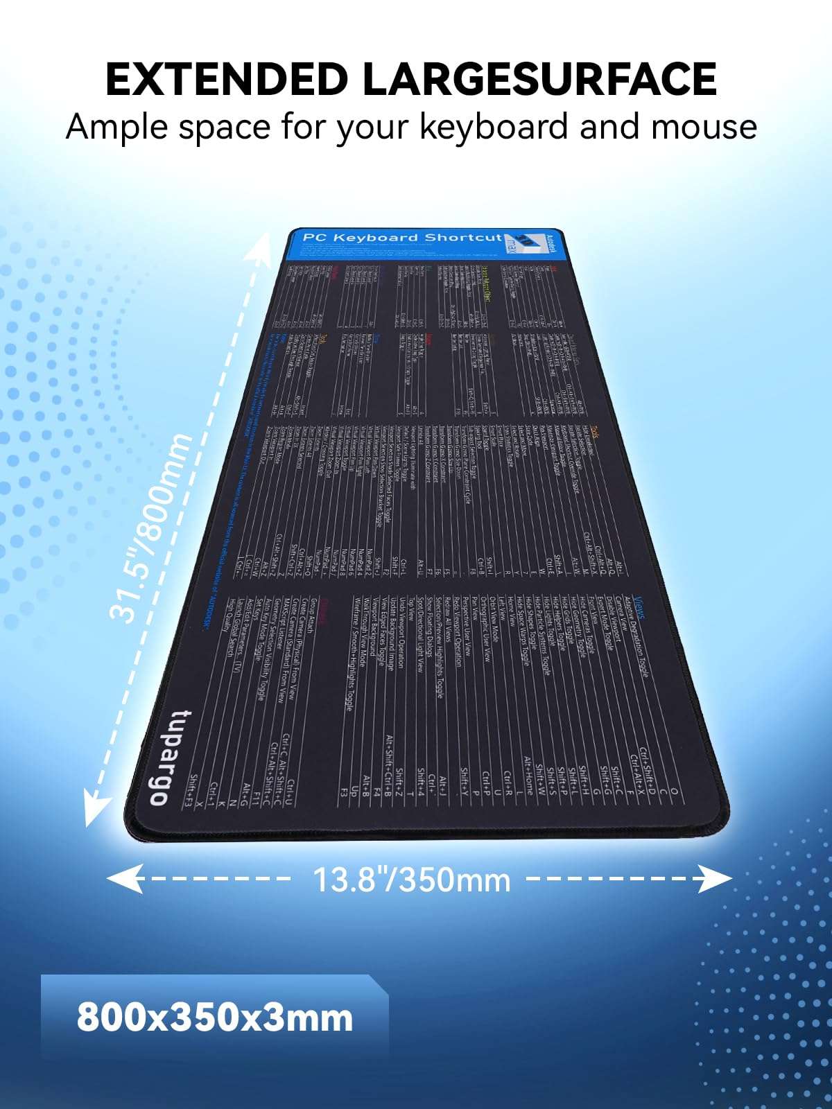 Shortcut Keys Mouse Pad for 3D max,3D max Hotkeys Office Desk Mat,Work Desk Large XXL Keyboard Mousepad, Waterproof Non-Slip and Stitched Edge(31.5×13.8 inch) 6