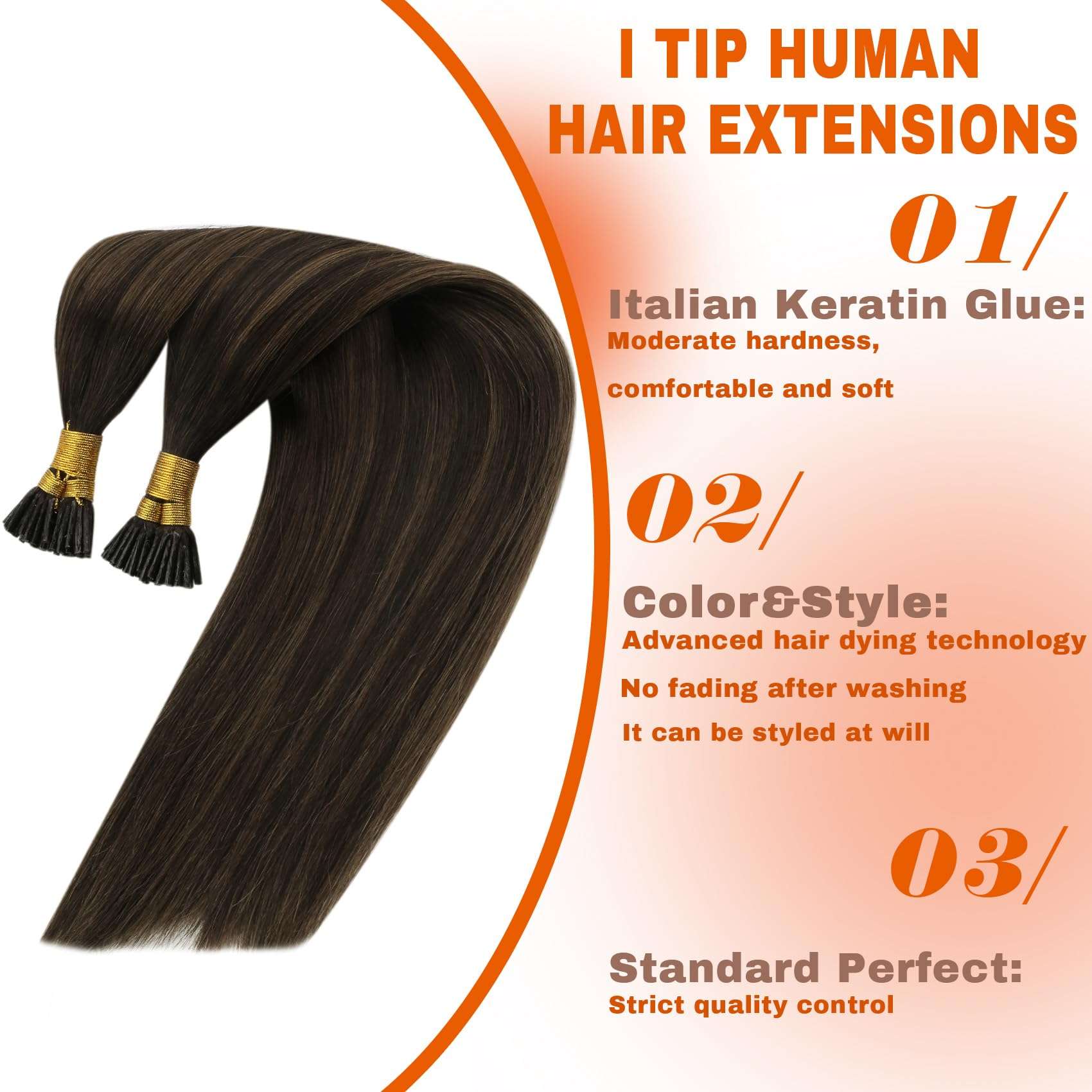 [Sunny & Ve Sunny]Sunny Itip Hair Extensions Dark Brown Balayage Medium Brown with Highlight Bundle with Ve Sunny Ponytail Hair Extensions Same Color 16inch 4