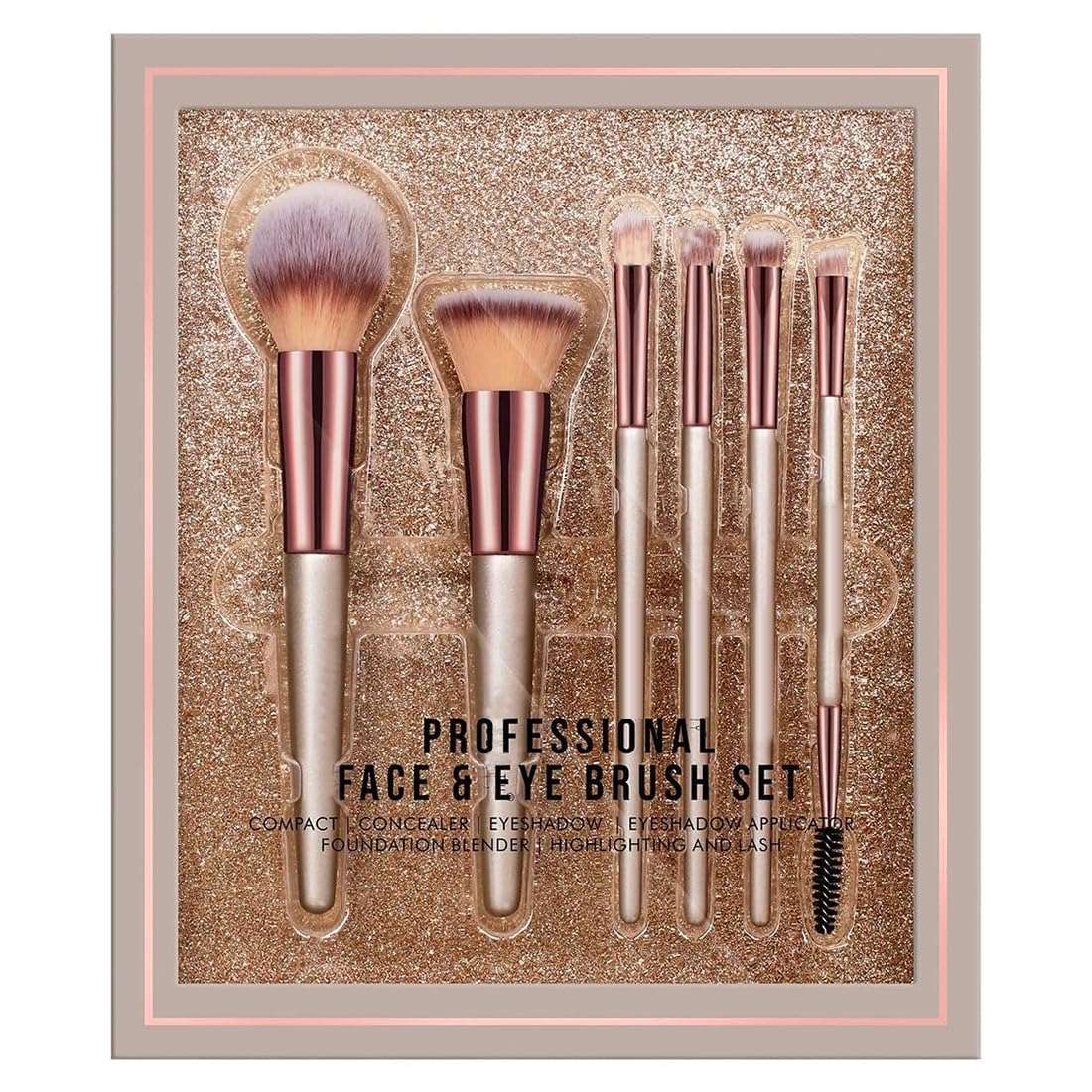 Everdiva Makeup Brush Professional Face and Eye Brushes, Rose Gold and Champagne, Synthetic Bristles, For Cream, Liquid & Powder Includes Foundation, Eyeshadow, Concealer, Brow & Powder Brushes Easy Blending & Travel-Friendly - Set of 6 1