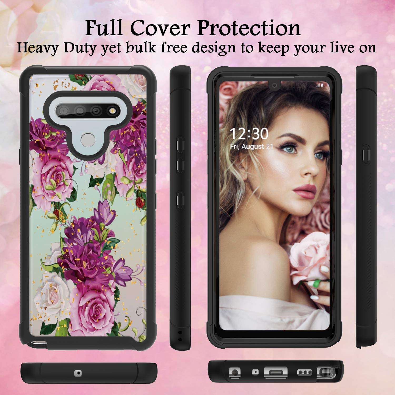 AMPURSQ Case for LG Stylo 6, Stylo 6 Phone Case LMQ730, Slim fit Shock Proof and Anti Scratches Rugged PC with Floral Pattern Design Hard Protective Back Armor 2
