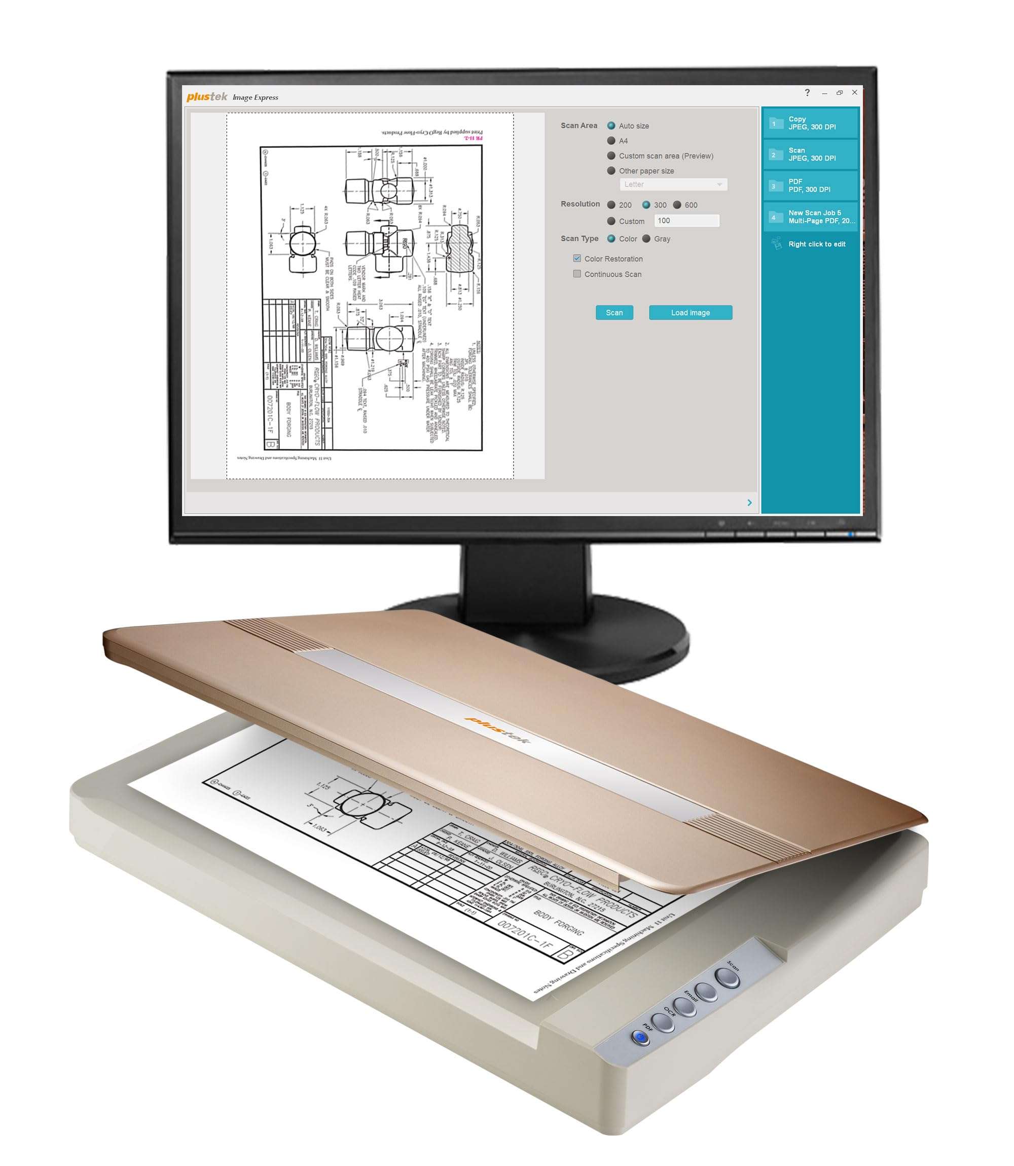 Plustek OpticSlim 1680 - High Speed Large Format Flatbed Scanner, scan Tabloid Size in 3 Seconds. Dual View Function Enable You to Quickly Check The Image Adjustment Effect 1