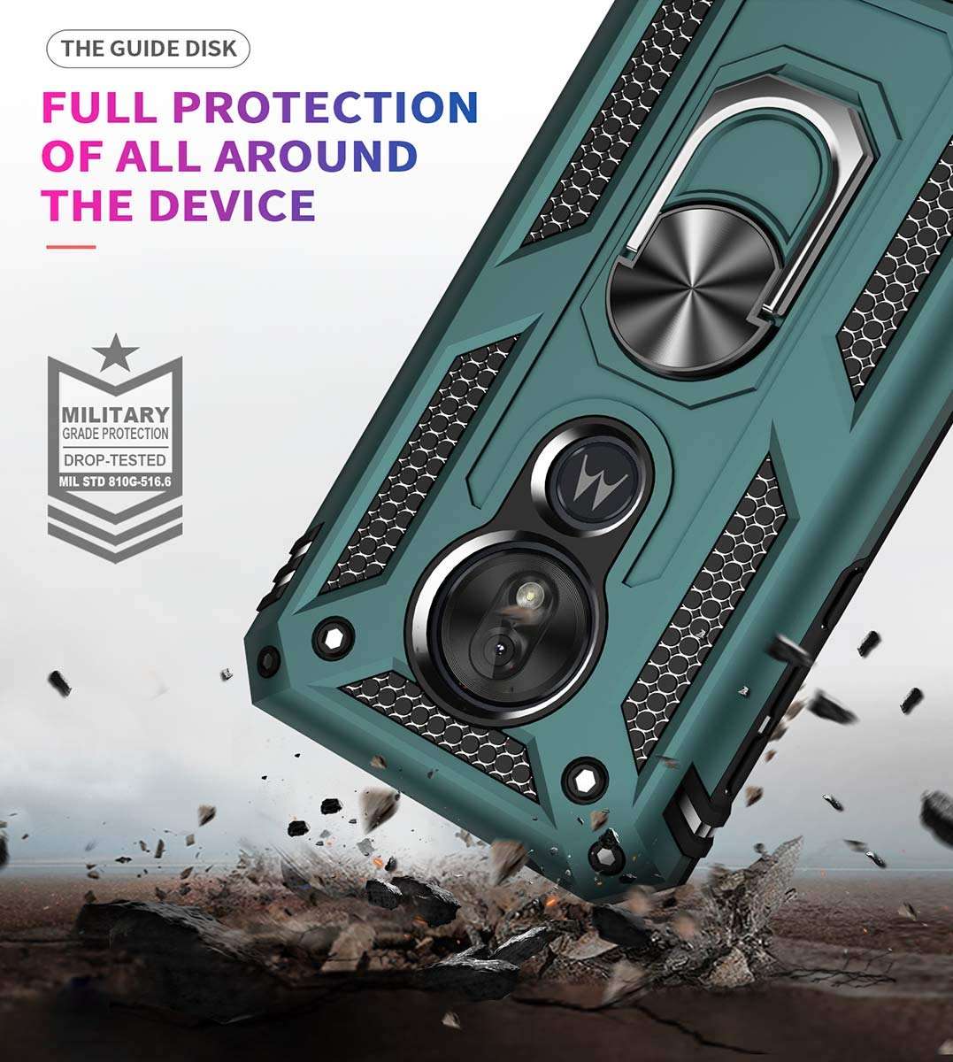 Moto G7 Play Case, [ Military Grade ] Shock-Absorption Bumper Cover Moto G7 Play Anti-Scratch Case with Ring Car Mount Kickstand for Moto G7 Play - Teal 6