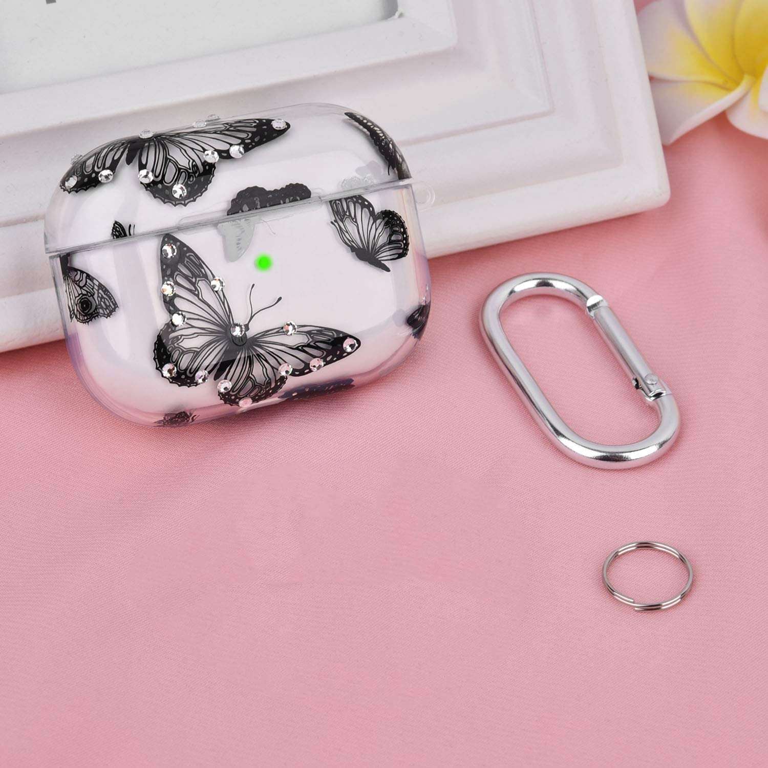 QINGQING AirPods Pro Case Cover, Clear Cute Crystal Design Skin Shockproof Protective Transparent TPU Case for Apple Airpod Pro 2019 with Keychain (Butterfly) 3