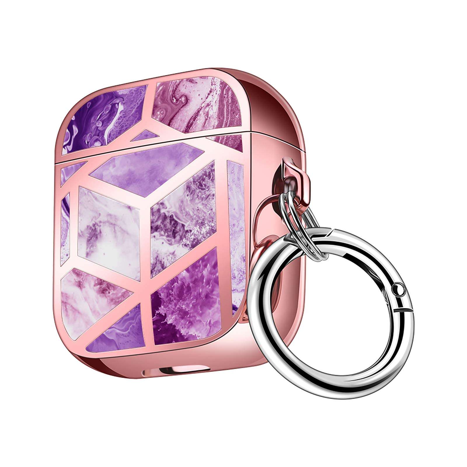 Maxjoy for Airpods Case Marble Cute Marble Airpod Case with Carabiner Protective Hard Case Skin Cover for Apple Airpods 2 Wireless Charging Case [Front Led Visible] (Deep Purple) 1