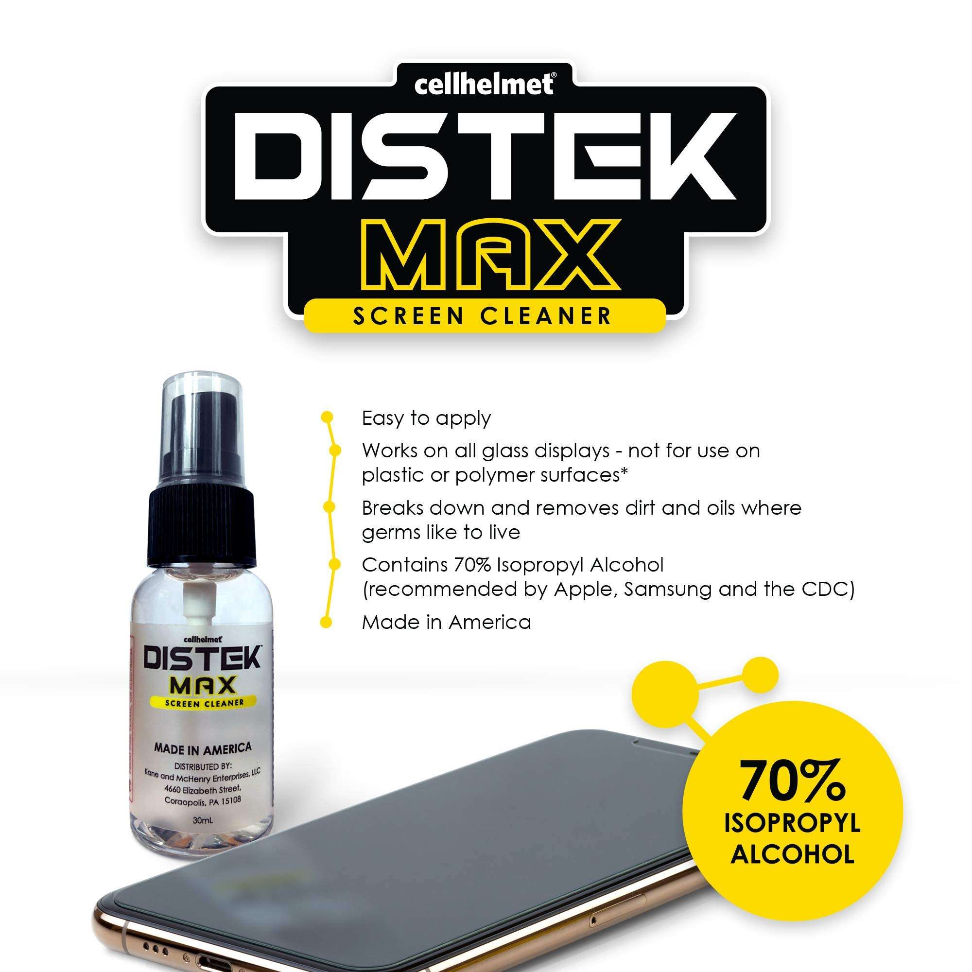 cellhelmet DISTEK Max Screen & Phone Cleaner | 70% Isopropyl Alcohol Formula | Safe for All Devices | Anti-Streak & Fast-Drying | 30mL Travel Size | As Seen on Shark Tank | Retail Packaging 4