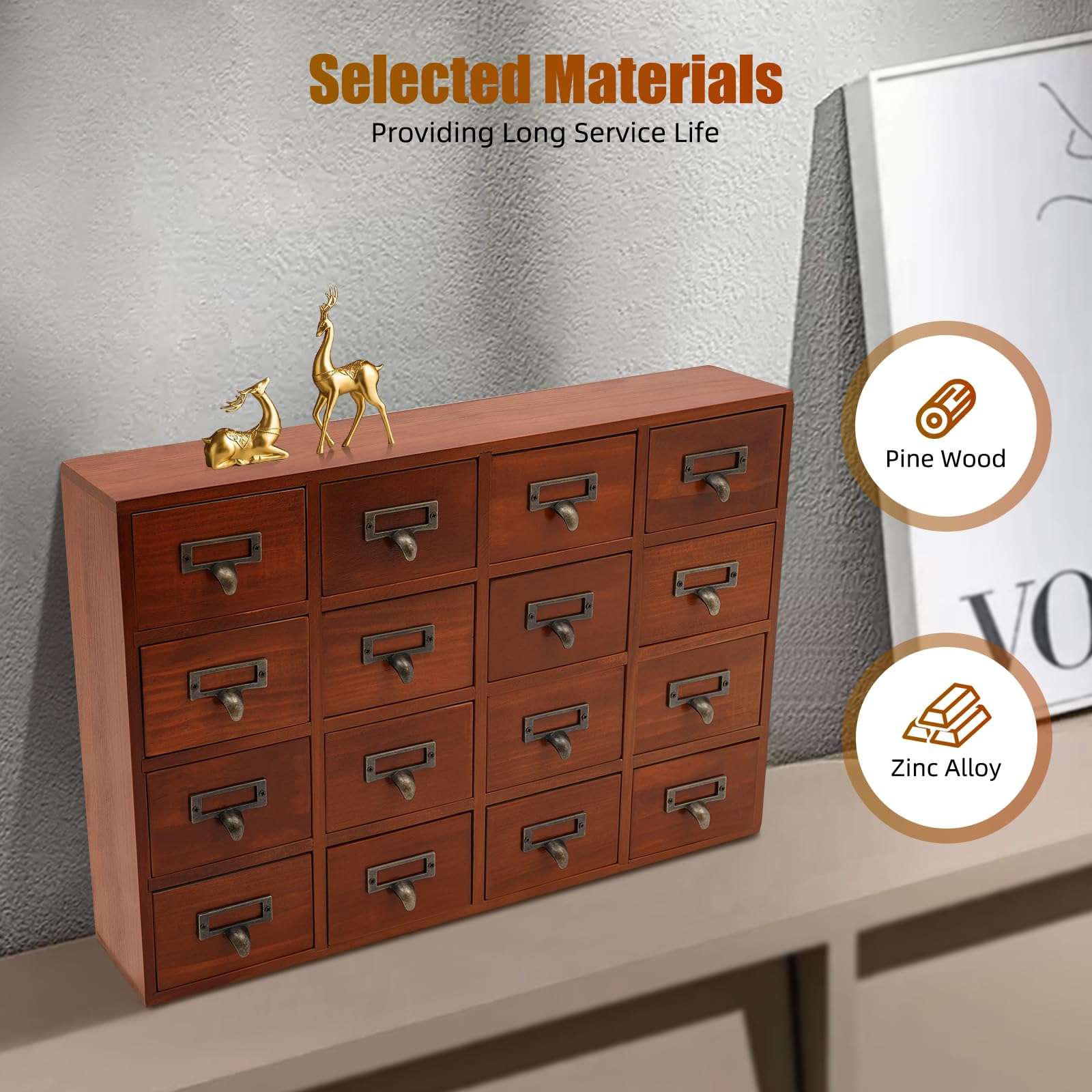 Wooden Desk Drawer Organizer,16 Drawers Library Card Catalog Cabinet,Desktop Storage Cabinet Box,Home Desk Storage Rustic Card Catalog Cabinet for Dormitories, Office,Living Room 6