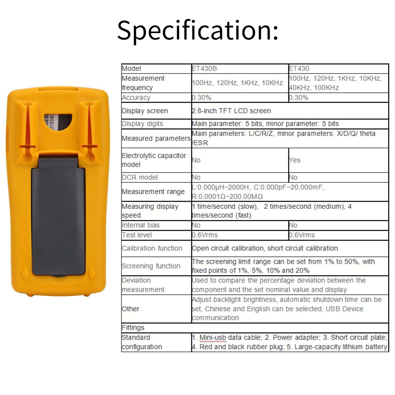 ET430B/ET430 Portable Capacitance Tester 2.8inch TFT LCD Screen Multifunction Digital Capacitance Inductance Resistance Tester Support for The SCPI Protocol(ET430) 5