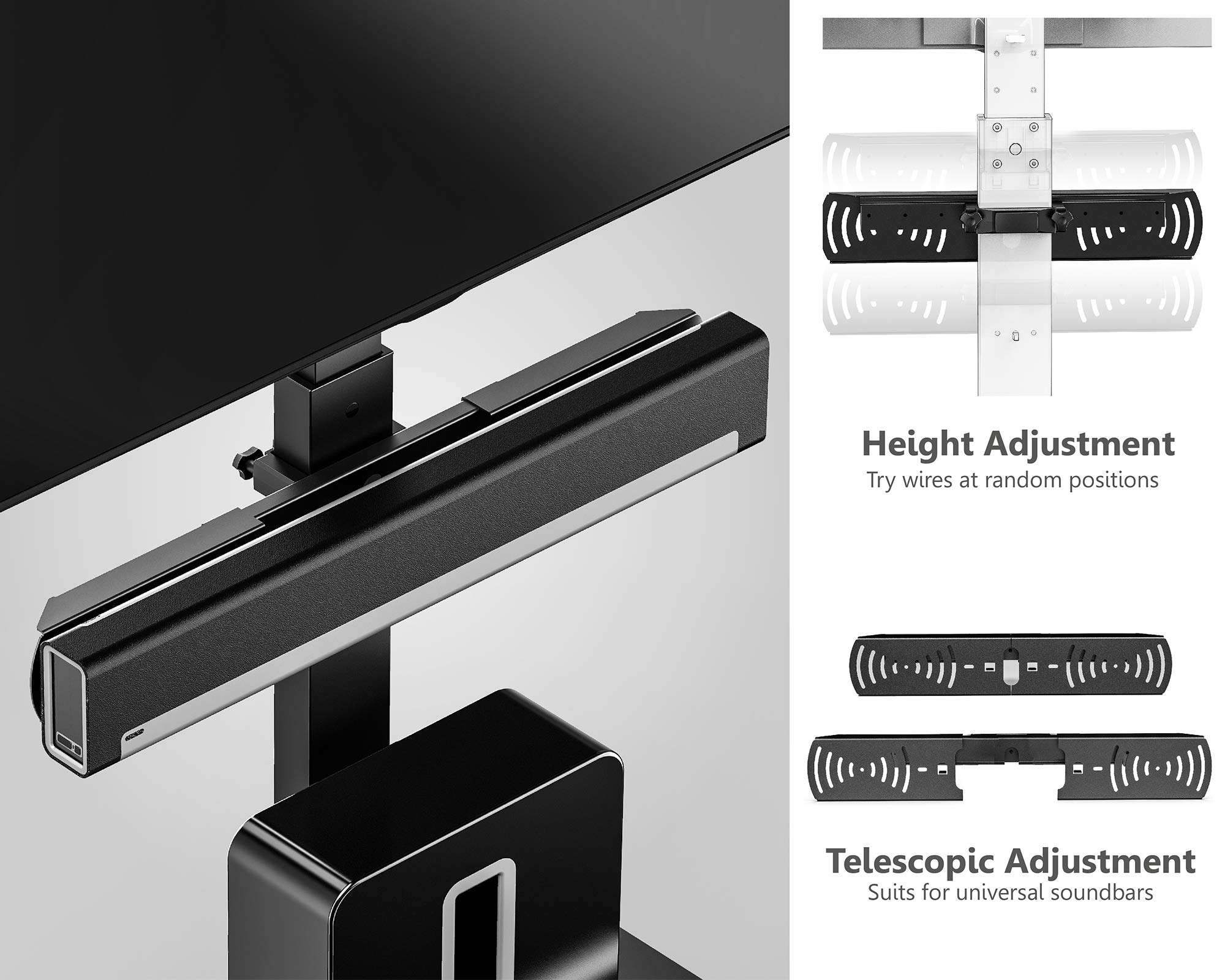 FITUEYES Sound Bar Mount with 2 Installation Design for SONOS Beam Most Sound Bars Up to 22 LBS Soundbar Mounting Bracket Specially for Floor TV Stand 5