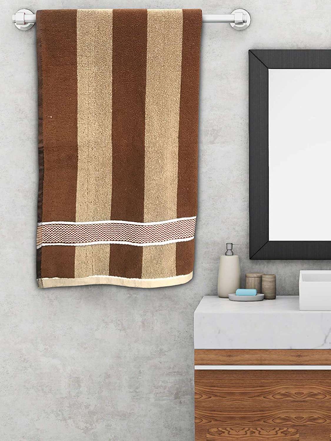 Fun Homes Lining Cotton Bath Towel with Check Border, 30"x60"- Pack of 4 (Dark & Light Brown)-HS_38_FUNH21408 5