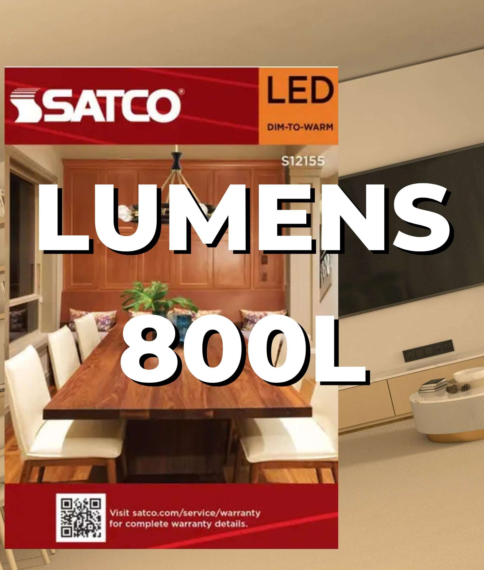 Satco S12155 8W LED G40 Globe Bulb, Warm Dimming 3000K-2000K, 800 Lumens, 90 CRI, 60W Replacement, Clear Glass, E26 Medium Base, Enclosed Fixture Rated, Dimmable, 120 Volt 3