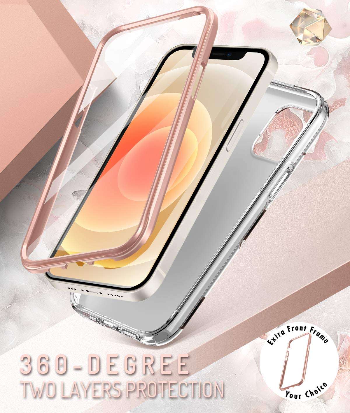 Popshine Marble Series Designed for iPhone 12 Mini 5.4 inch Case, Premium Hybrid Slim Stylish Full Body Protective Flexible TPU Bumper Case with Built-in-Screen Protector, Liquid Marble Pink 4