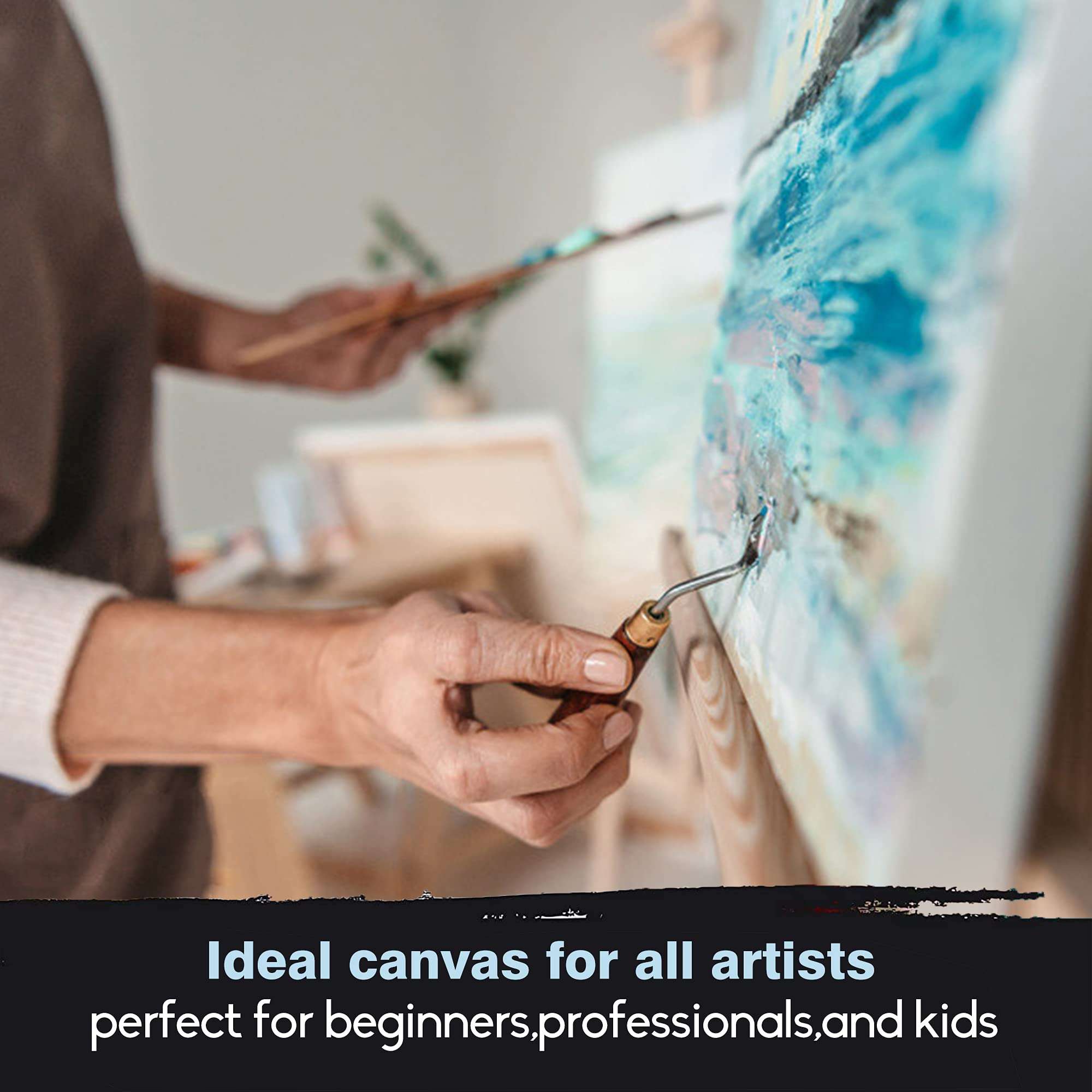 CONDA 16x20 inch Stretched Canvas for Painting, Pack of 5, Primed, 100% Cotton 5/8 Inch Profile Value Bulk Pack for Acrylics, Oils Painting 5