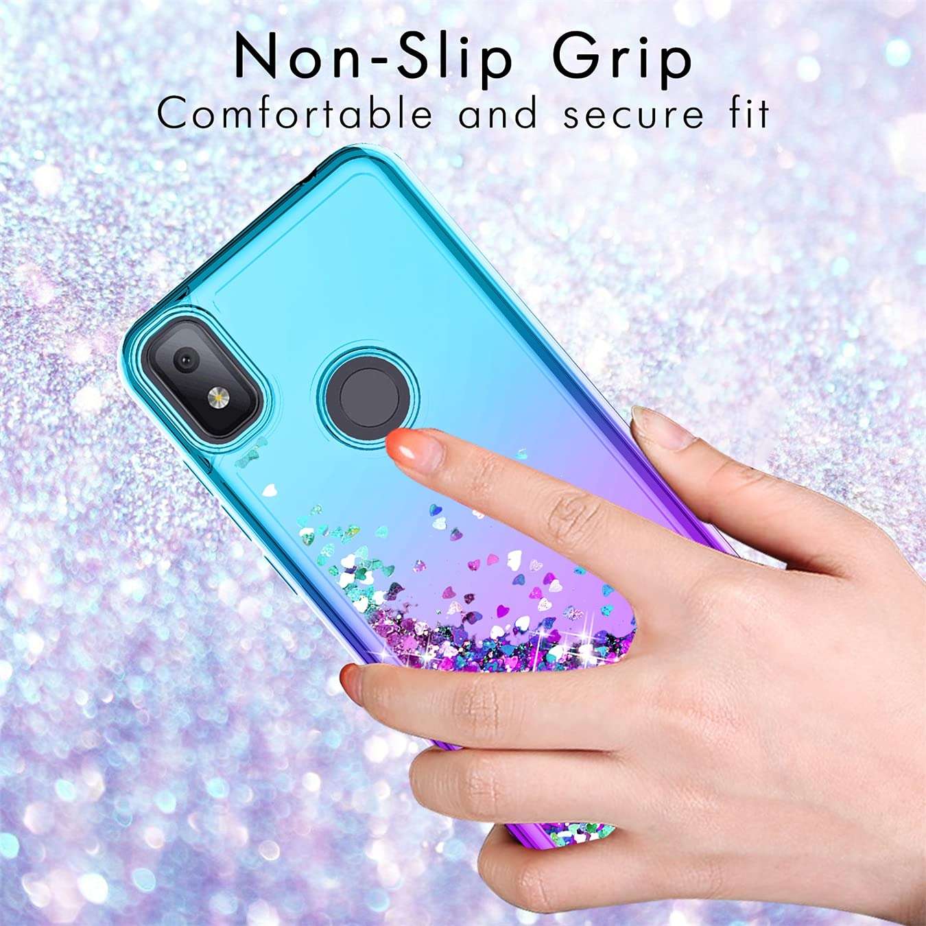 Tmacker for T-Mobile Revvl 4 Case,TCL Revvl 4(Not Fit 4 Plus) Phone Case,TPU Glitter Quicksand Shockproof Protective Phone Cover for Girls Women-Teal/Purple 4