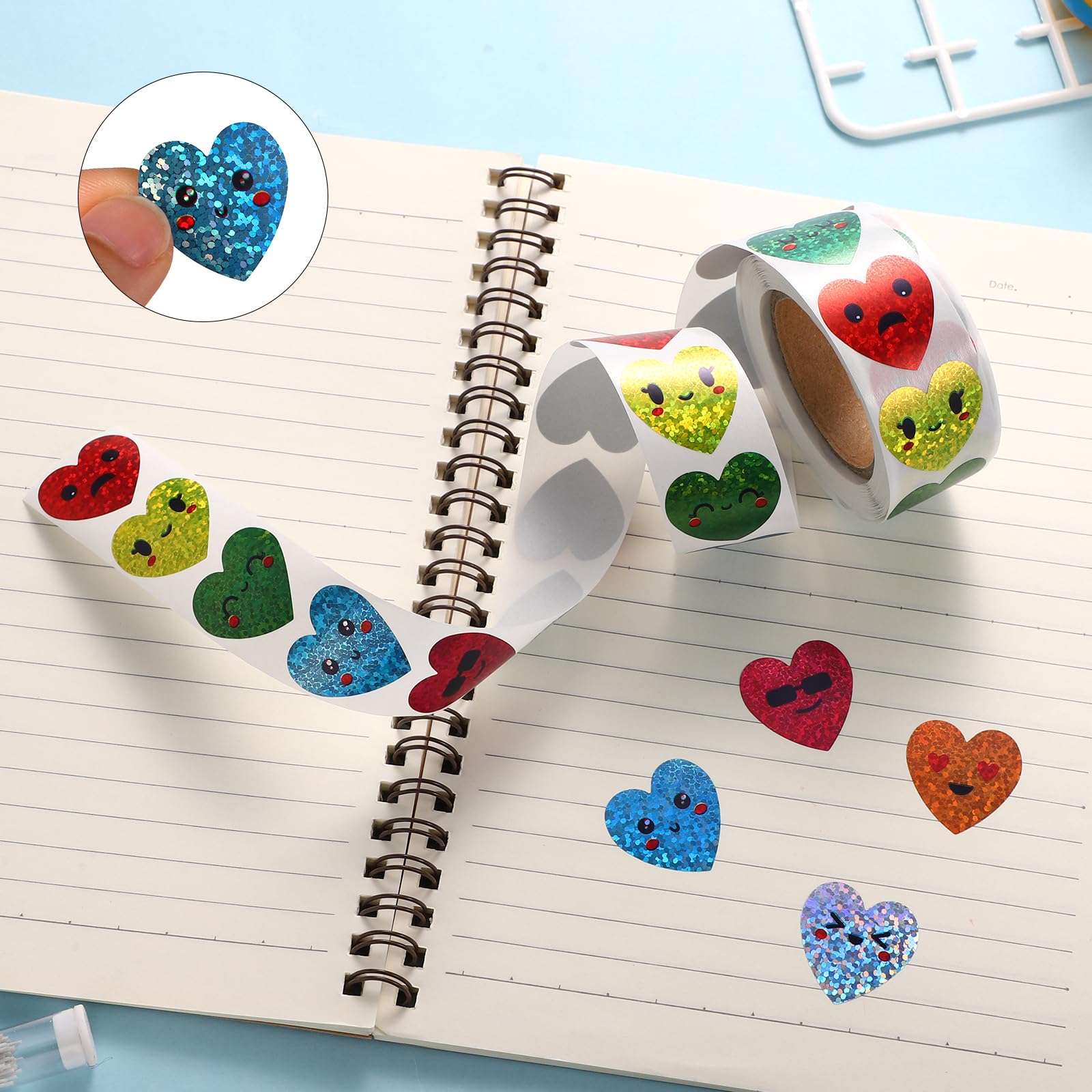 500pcs Foil Heart Stickers, 1 Inch Small Heart Stickers Roll Coated Paper Self Adhesive Behavior Incentive Reward Sticker for Kids Students Teachers Reward Supplies 5