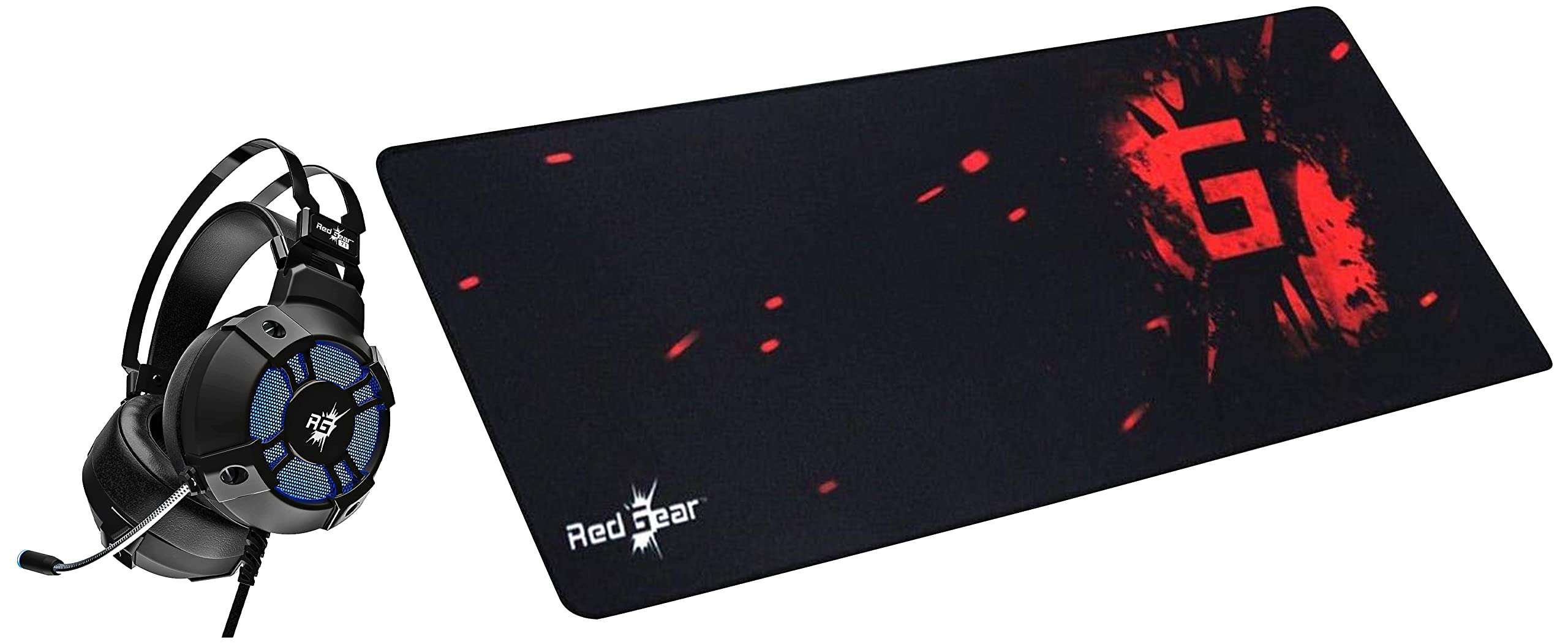 Redgear Cosmo 7,1 USB Gaming Wired Over Ear Headphones with Mic with Virtual Surround Sound,50Mm Driver, RGB LEDs & Remote Control(Black) & Redgear MP80 Type Gaming Mousepad (Black/Red)